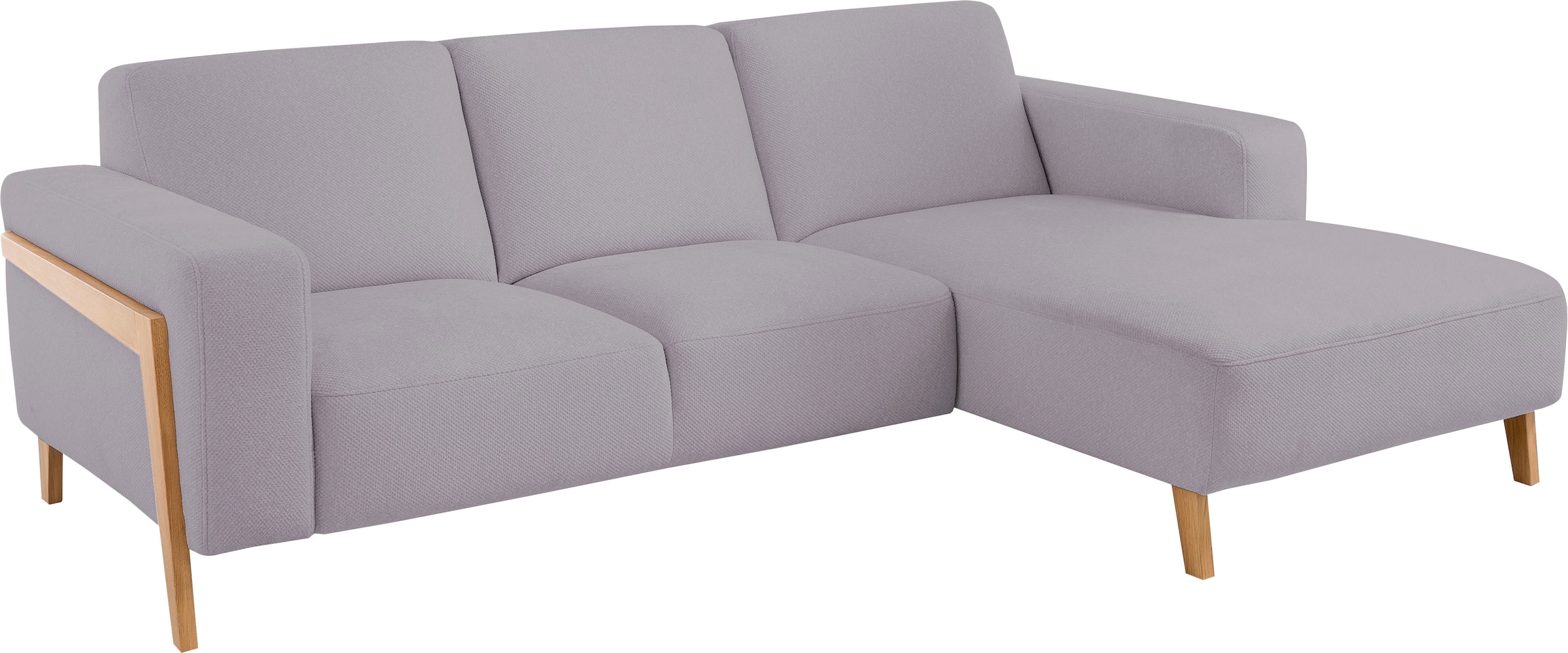 exxpo - sofa fashion Ecksofa »Starr Scandic Design, tolle Verarbeitung, bequem, Sichtholz am Armteil«, L-Form, wahlw. elektrische Sitztiefenverstellung, Massivholzfüsse