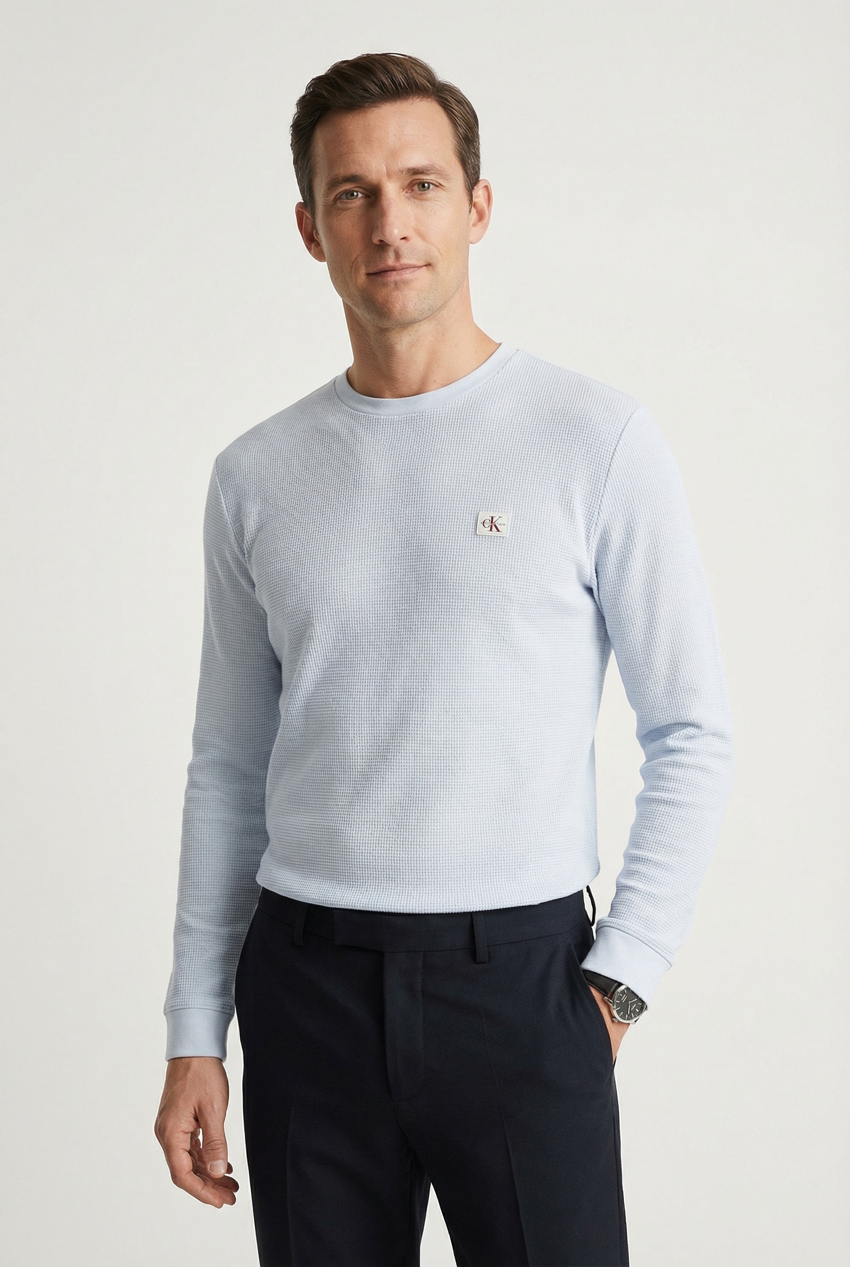 Image of Calvin Klein Jeans Langarmshirt "LS WAFFLE BADGE CREWNK TEE" Mit Rundhalsausschnitt