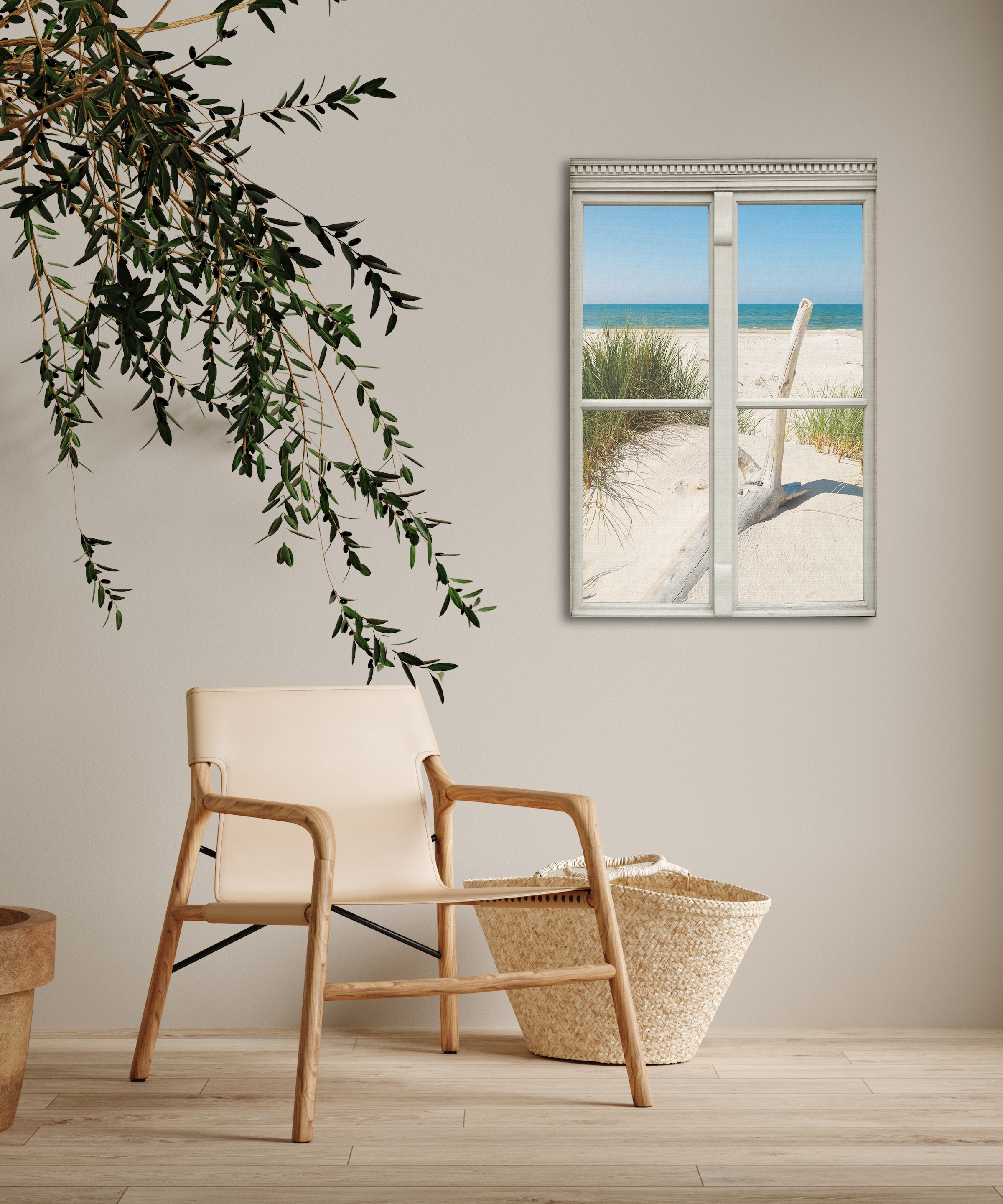 queence Leinwandbild »Langeoog«, Düne-Gräser-Natur-Meer-Fensterblick, (1 St.), Premium-Leinwandstoff