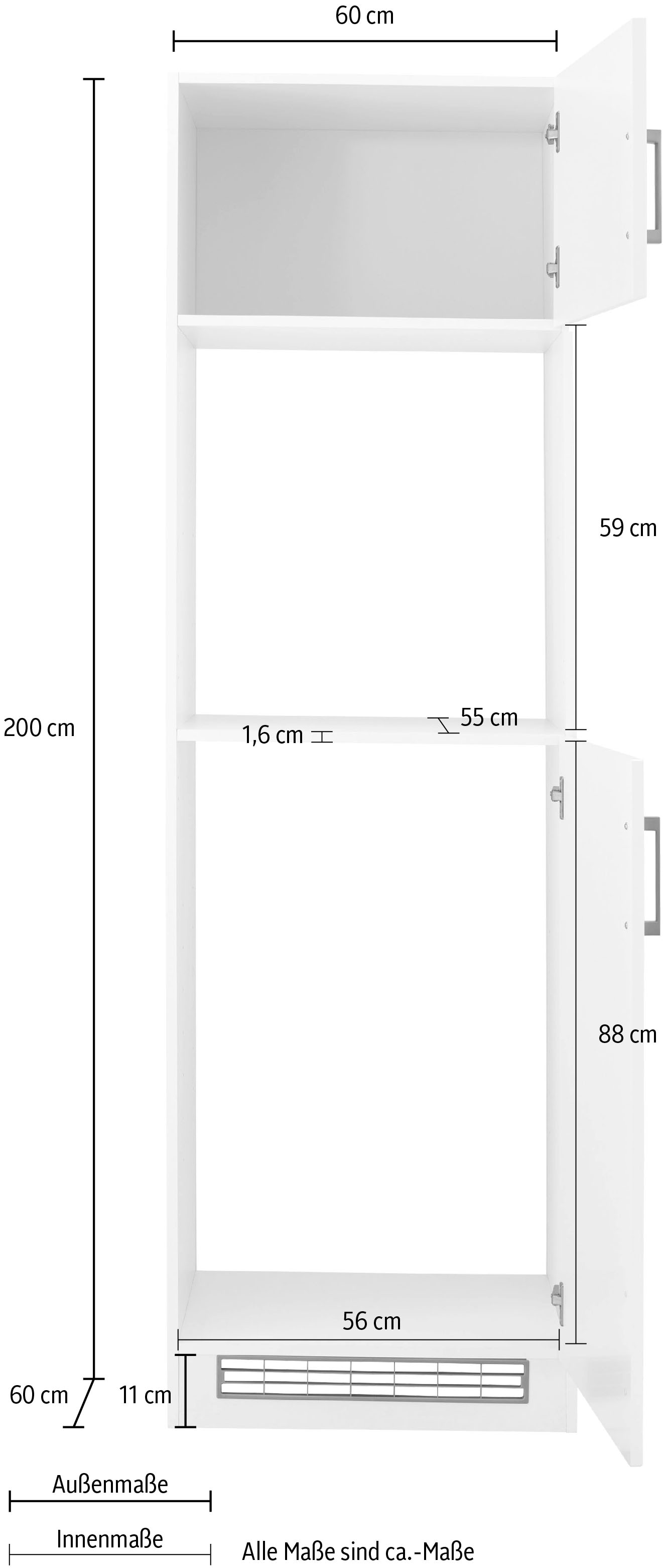 KOCHSTATION Backofen/Kühlumbauschrank »KS-Tinnum« 60 cm breit, 200 cm hoch, Metallgriffe, MDF Fronten, Nischenmass 88 cm
