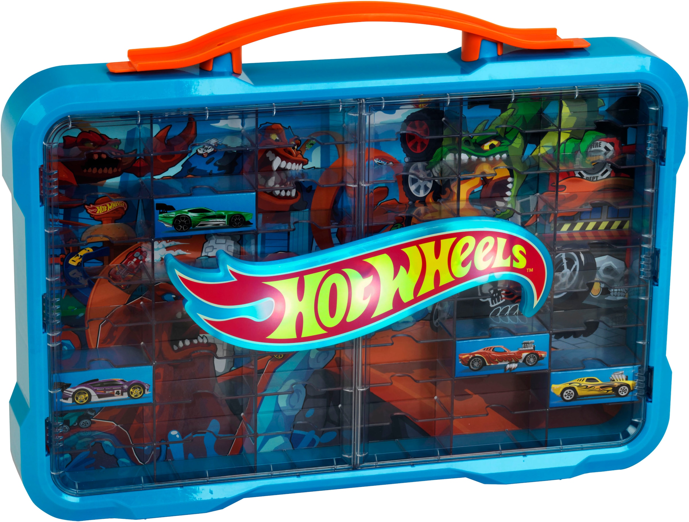 Klein Sammelkoffer »Sammelvitrine für 54 Autos« mit leuchtendem Hot Wheels Logo