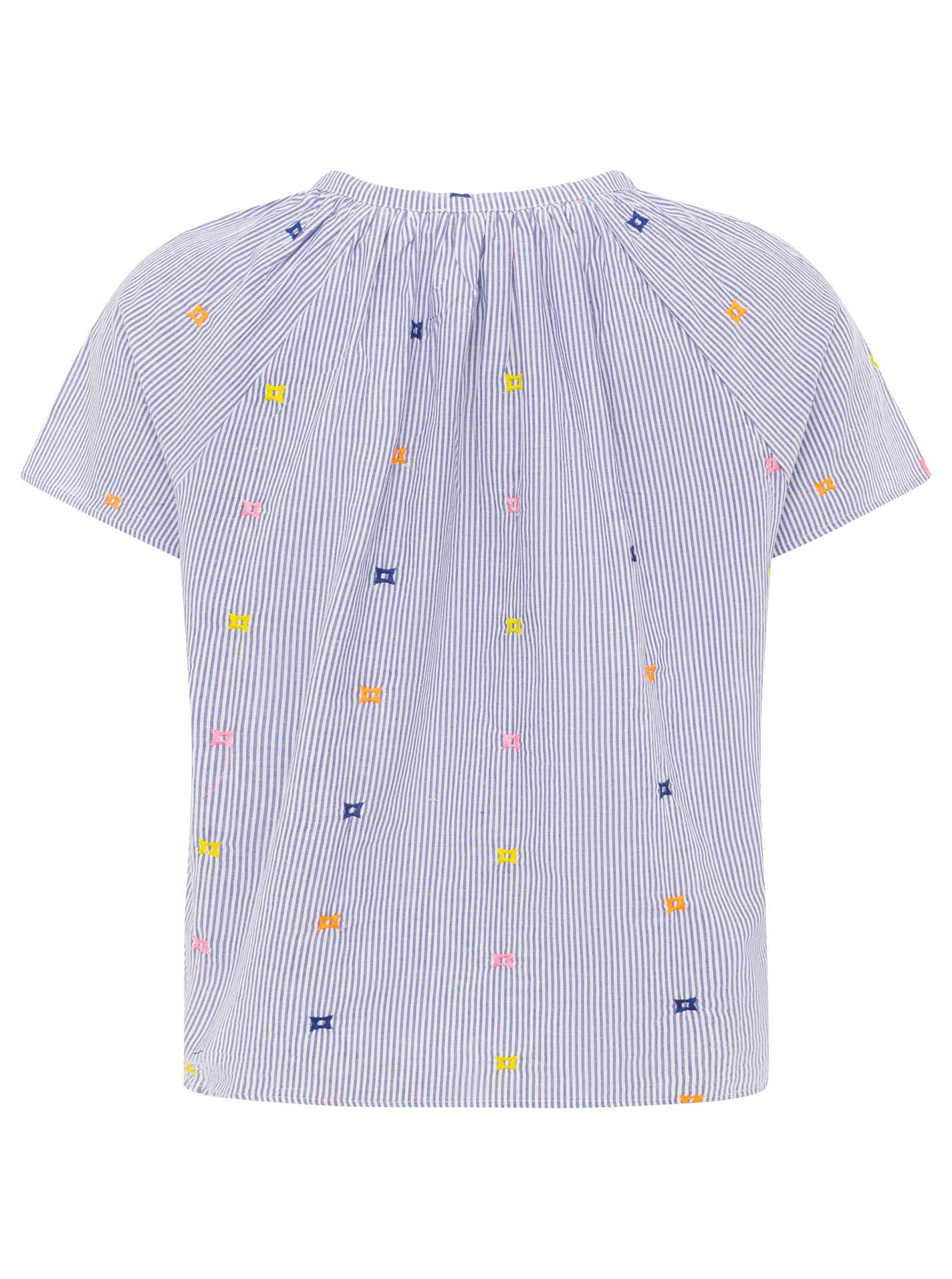 Zwillingsherz Kurzarmbluse »"Stripe & Stitch"« Kurzarm, mit Stickerei, Tunnelzug und Tasseln