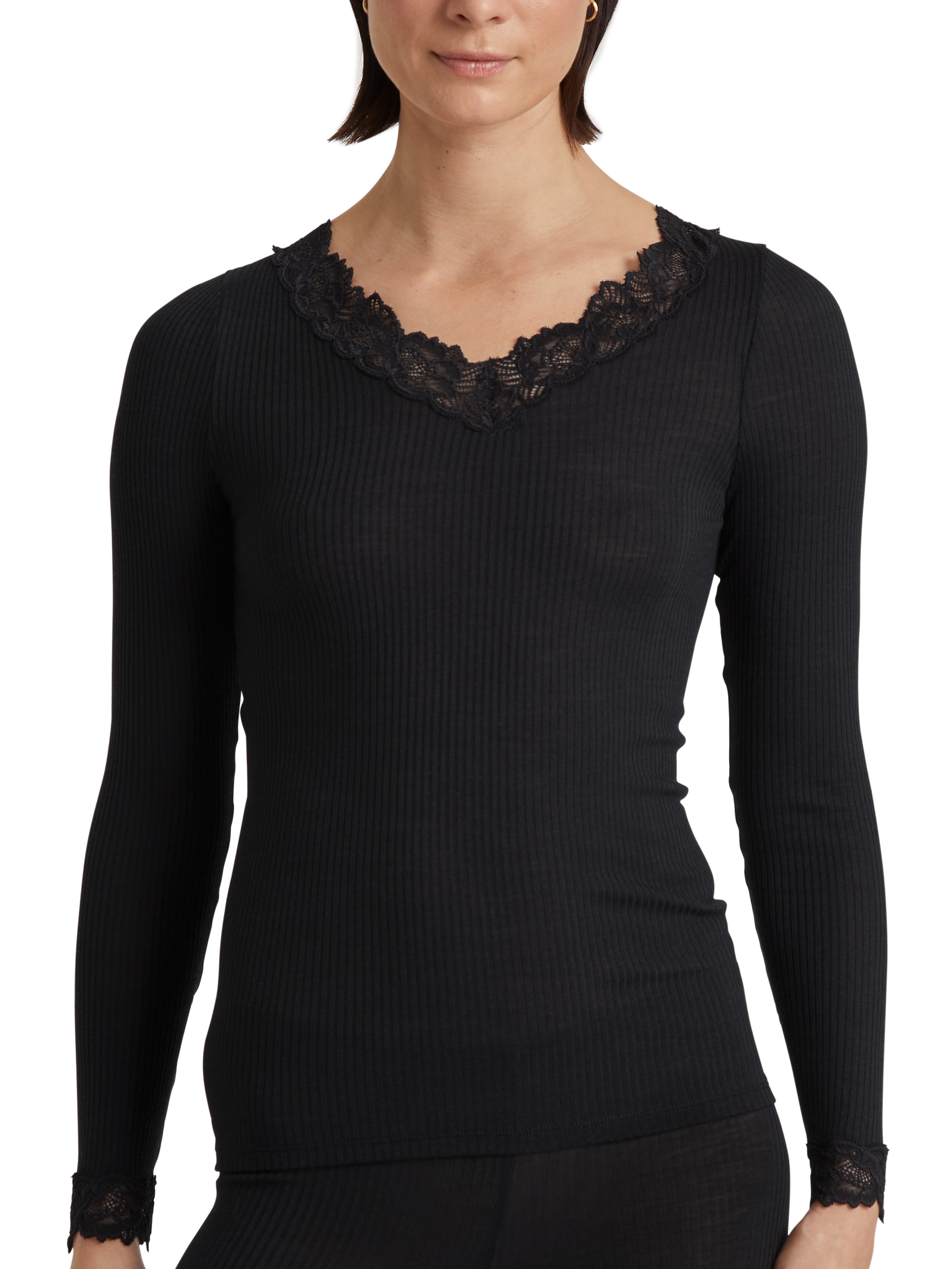 CALIDA Langarmshirt »Silky Wool Joy«, Spitze, atmungsaktiv, V-Ausschnitt, Merino-Woll-Anteil, Seide