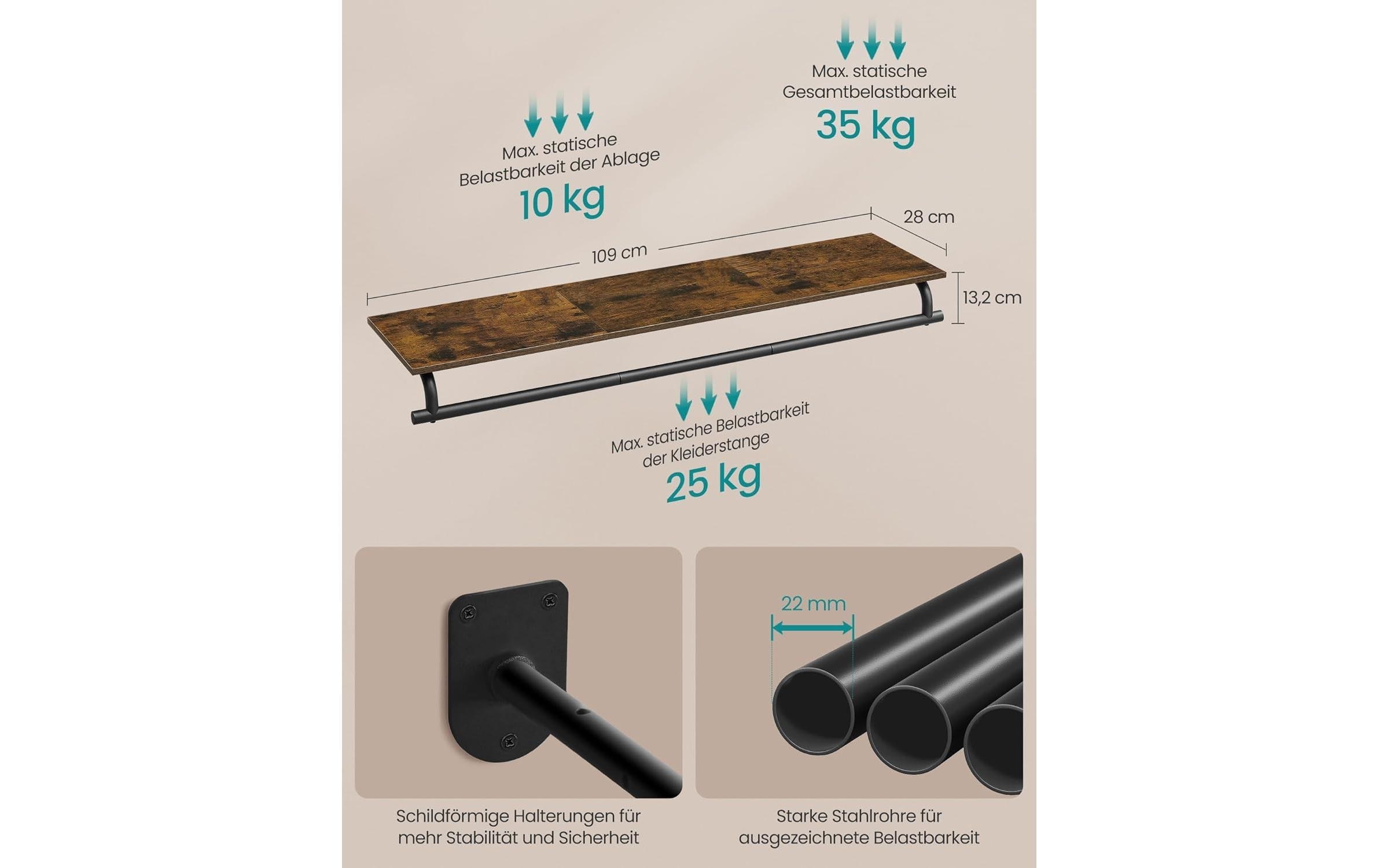 SONGMICS Porte-manteau mural »109 cm x 13,2 cm«