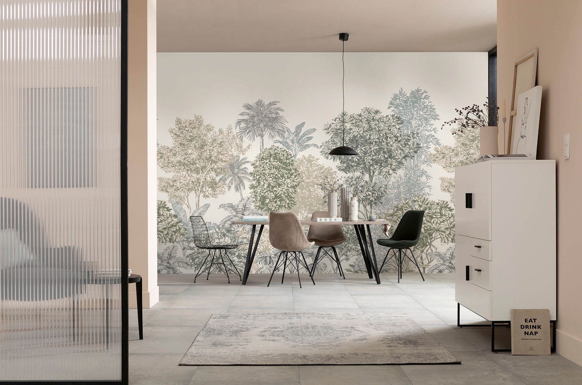 Komar Vliestapete »Digitaldruck Vlies - Painted Palms - Grösse 300 x 250 cm«, bedruckt, Wohnzimmer, Schlafzimmer