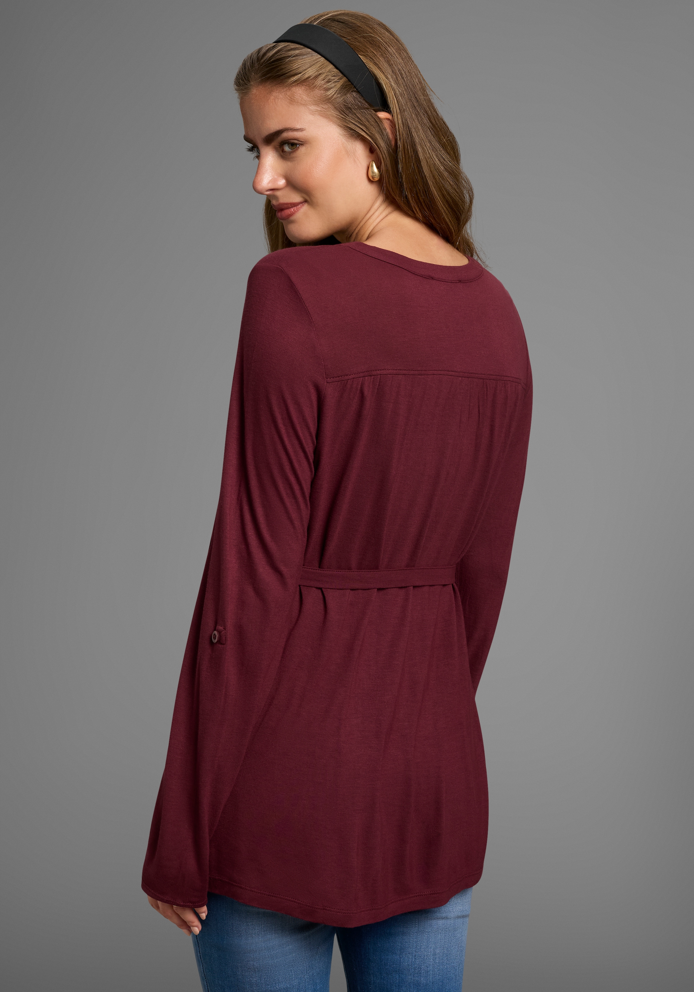 Neun Monate T-shirt de grossesse »Jersey-Bluse mit Bindegürtel« Viskose Umstands-Bluse praktisch für Schwangerschaft und danach