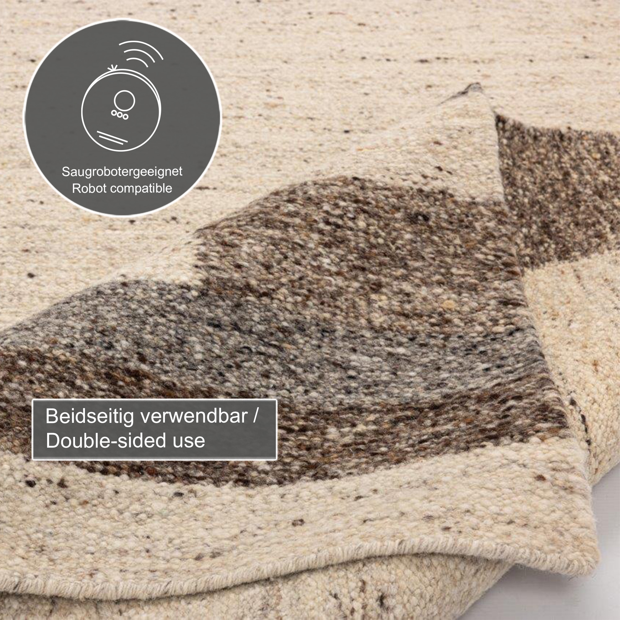 THEKO Tapis en laine »Ehrwald TK-157« Rectangulaire 12 mm Höhe Wendeteppich, besonders flach, handgewebt, reine Wolle, mit Bordüre