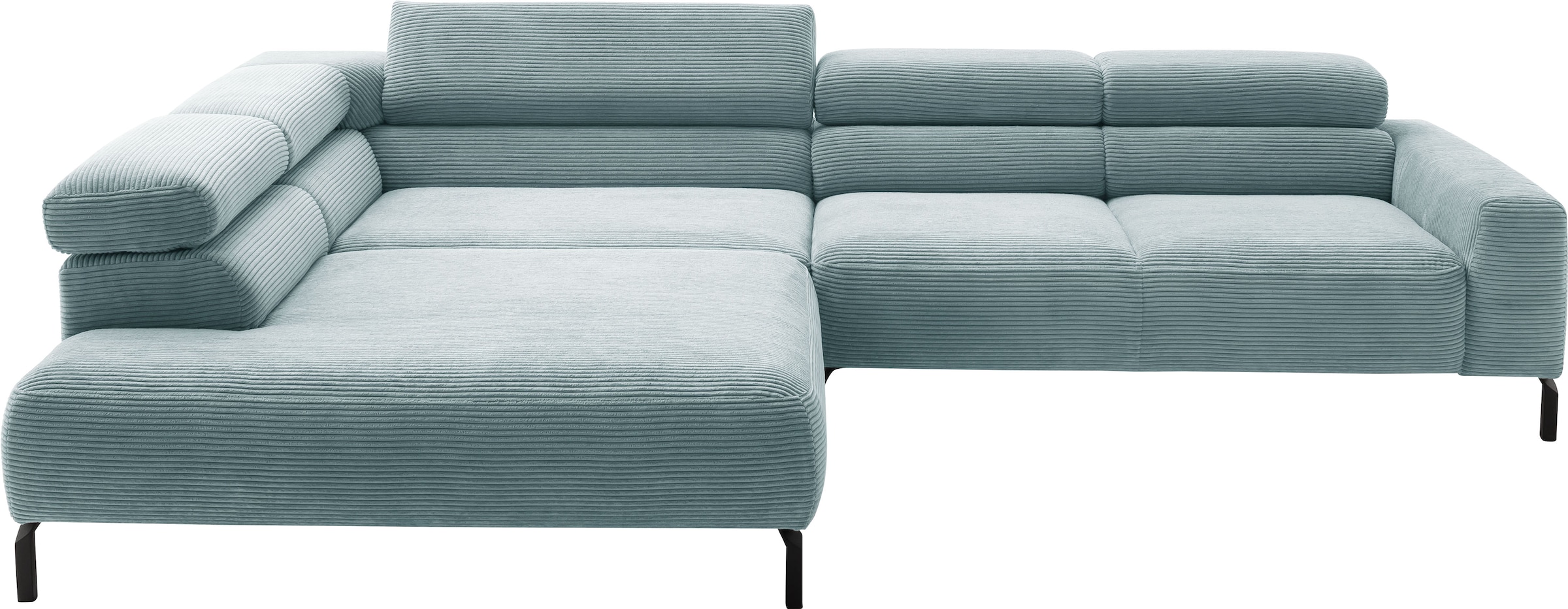 Home affaire Ecksofa »Antonelli, L-Form, inkl. Kopfteilverstellung, Breite 312 cm, bequem« ohne Sitztiefenverstellung, in Cord, bleu