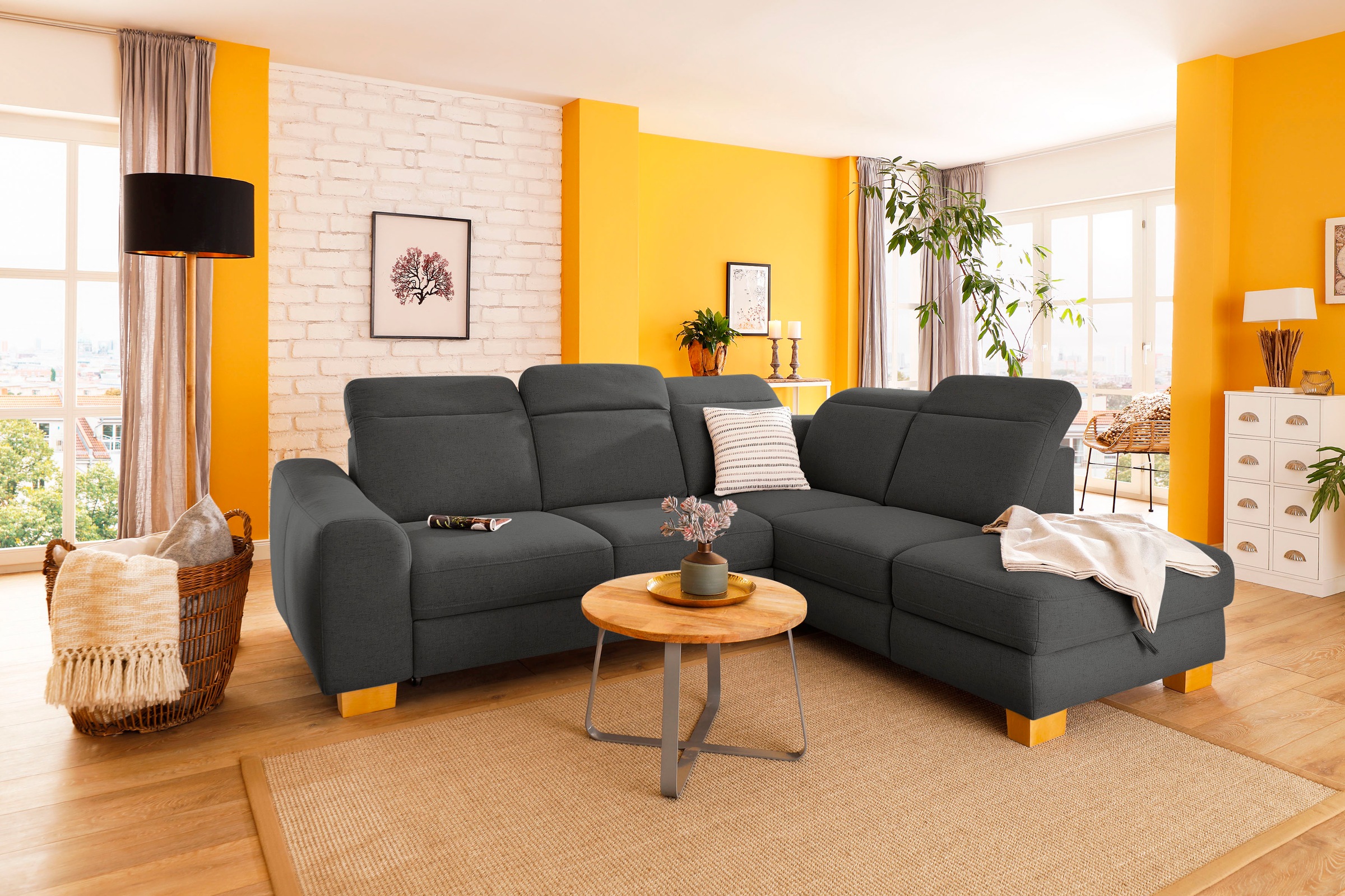 Home affaire Ecksofa »Dundee L-Form« wahlweise mit Kopfteilverstellung und zusätzlich mit Bettfunktion