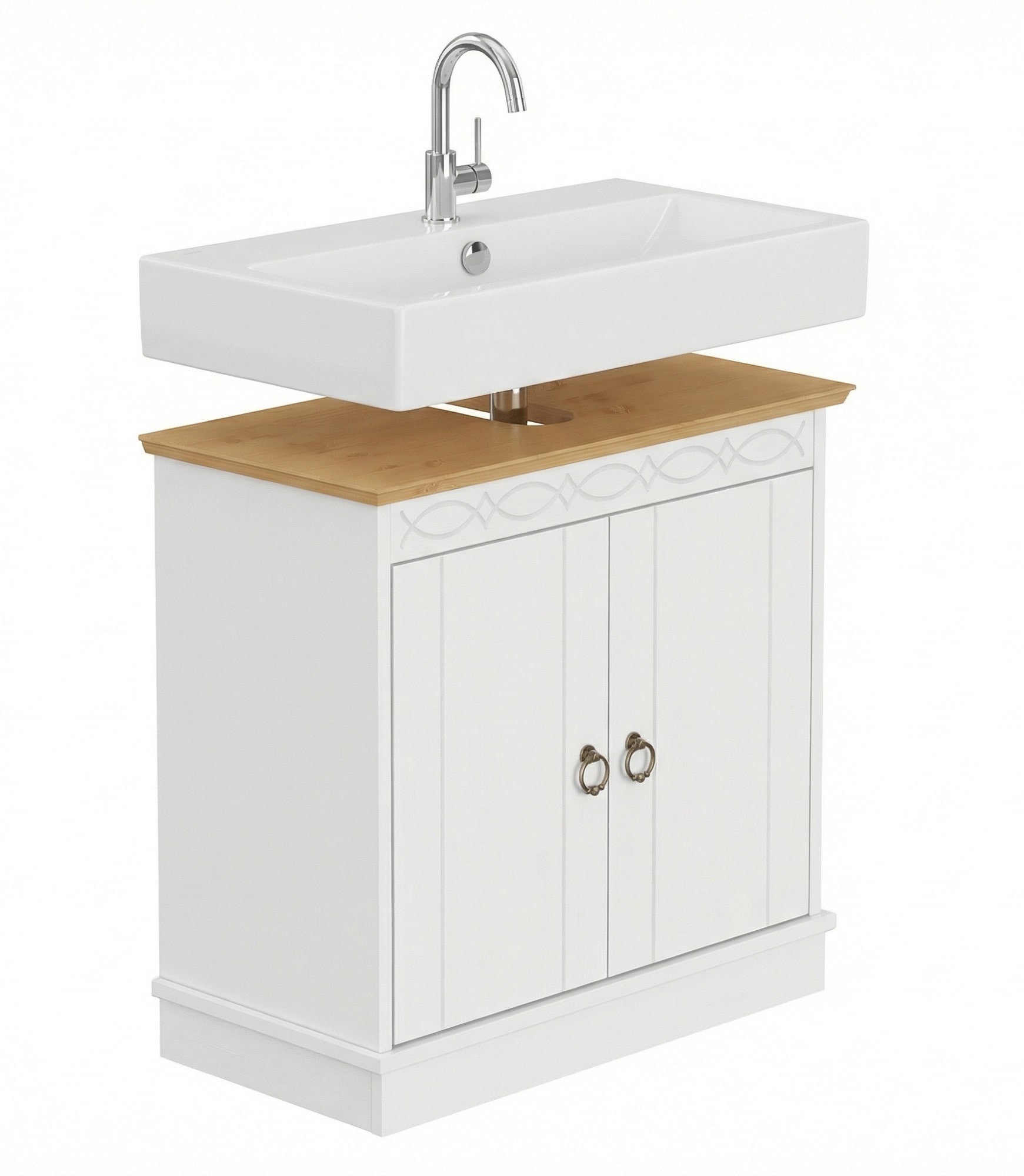 GOODproduct Waschbeckenunterschrank »Indra, Badschrank, Badmöbel, Badezimmerschrank« B/T/H: 64/32/66 cm,  aus massiver Kiefer, 2 Türen,  FSC®-zertifiziert