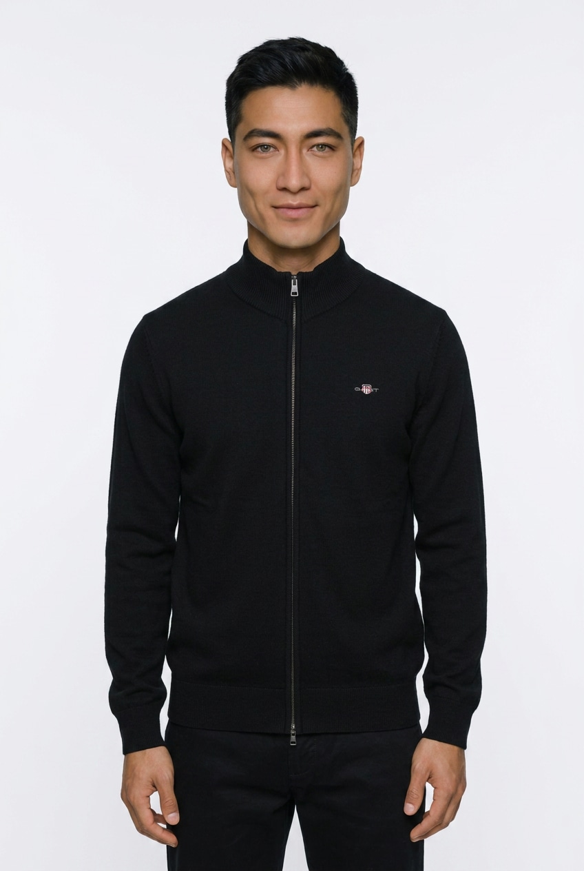 Gant Cardigan »CASUAL COTTON ZIP CARDIGAN« avec bord-côte au col montant, aux manches et à l'ourlet