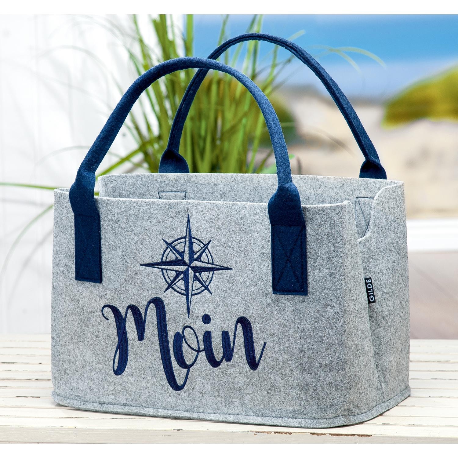 GILDE Einkaufsshopper »Tasche, "Moin", Schriftzug, Windrosenmotiv, Filz, grau« Windrose, Einkauf, Alltagsbegleiter, Geschenkidee, Aufbewahrung