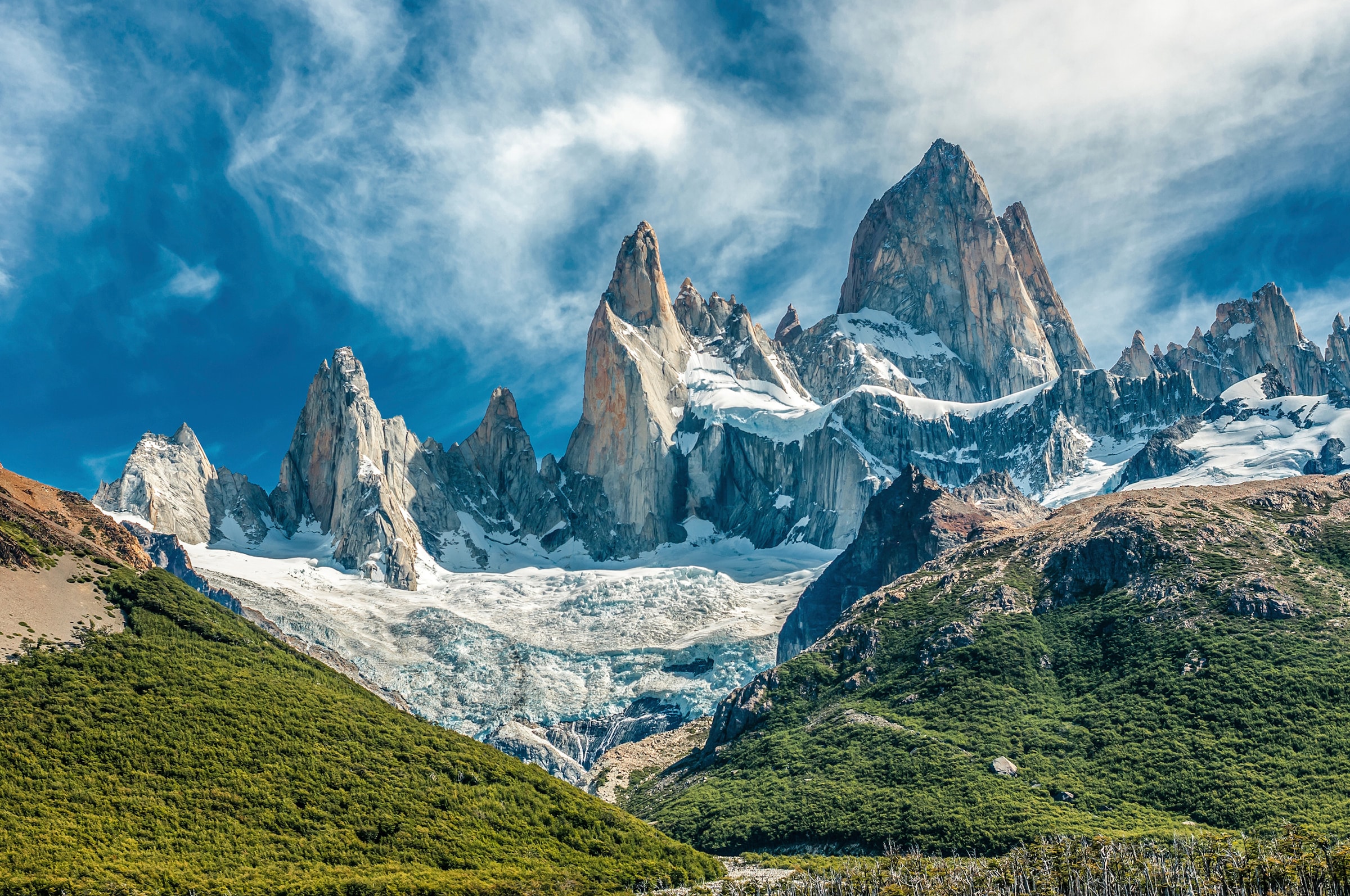 Image of Papermoon Fototapete "GEBIRGE-PATAGONIEN BLUMEN BERGE WIESE SONNE WALD FLUSS"