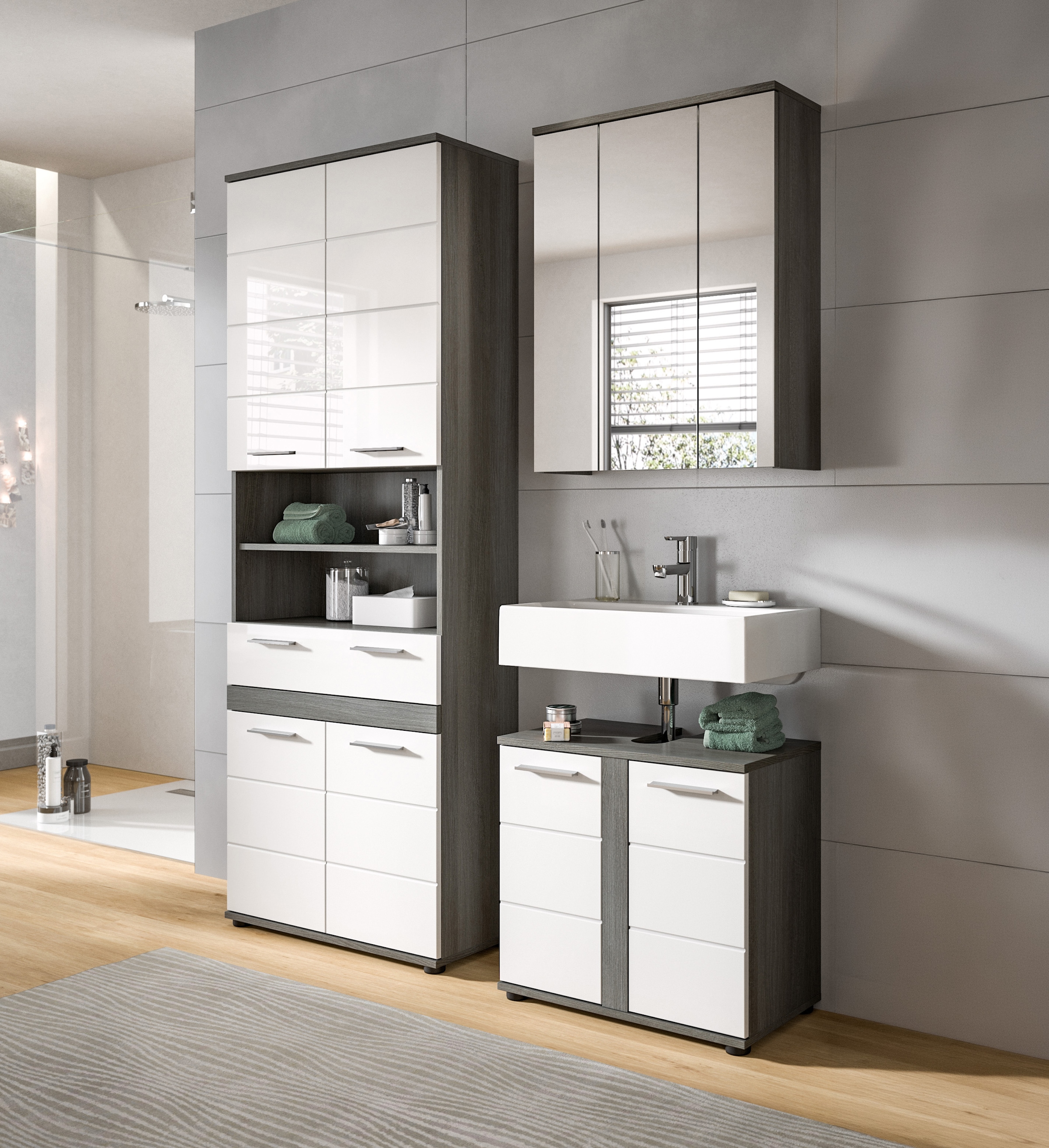 welltime Badmöbel-Set »LUCCA, 3-tlg. Badkombination, viel Stauraum, modernes Design« 3 Stk. tlg.