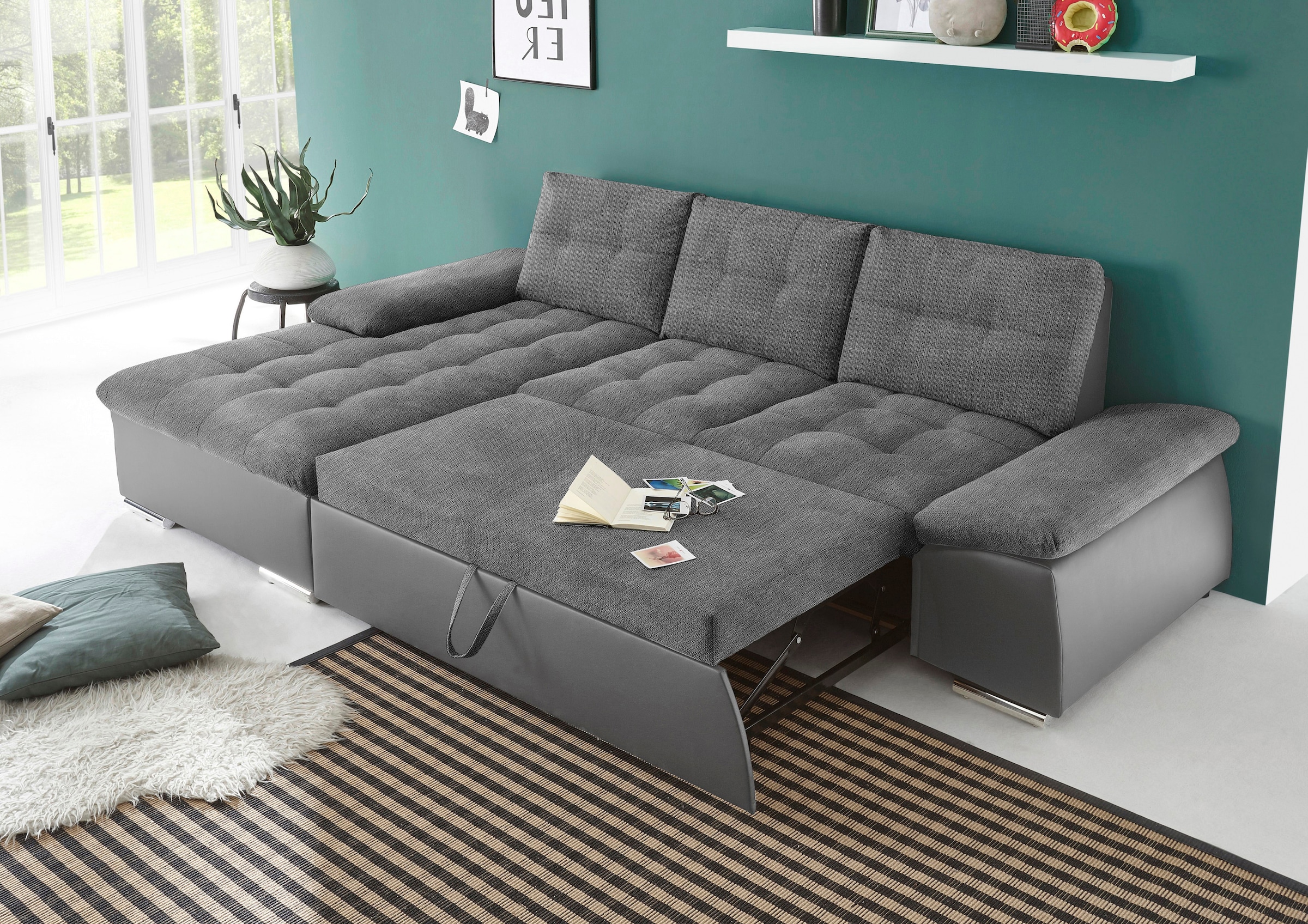 ED EXCITING DESIGN Ecksofa »Jakarta L-Form«, mit Bettfunktion, Armteilverstellung, Kopfstützen & 2 Nierenkissen