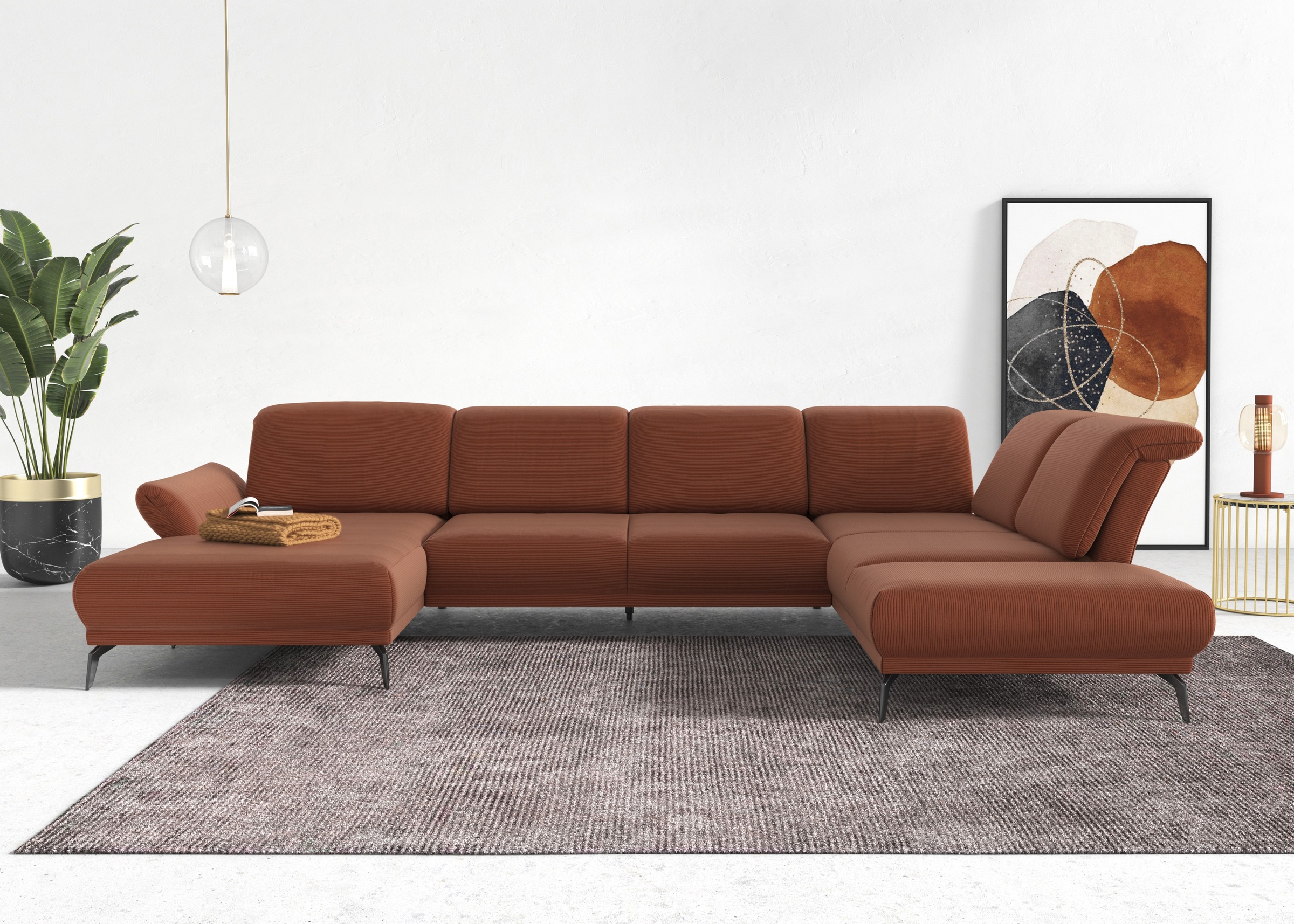 INOSIGN Wohnlandschaft »Coco U-Form«, Sitztiefen-, Arm- und Kopfteilverstellung, Cord-Bezug, Fusshöhe 15 cm