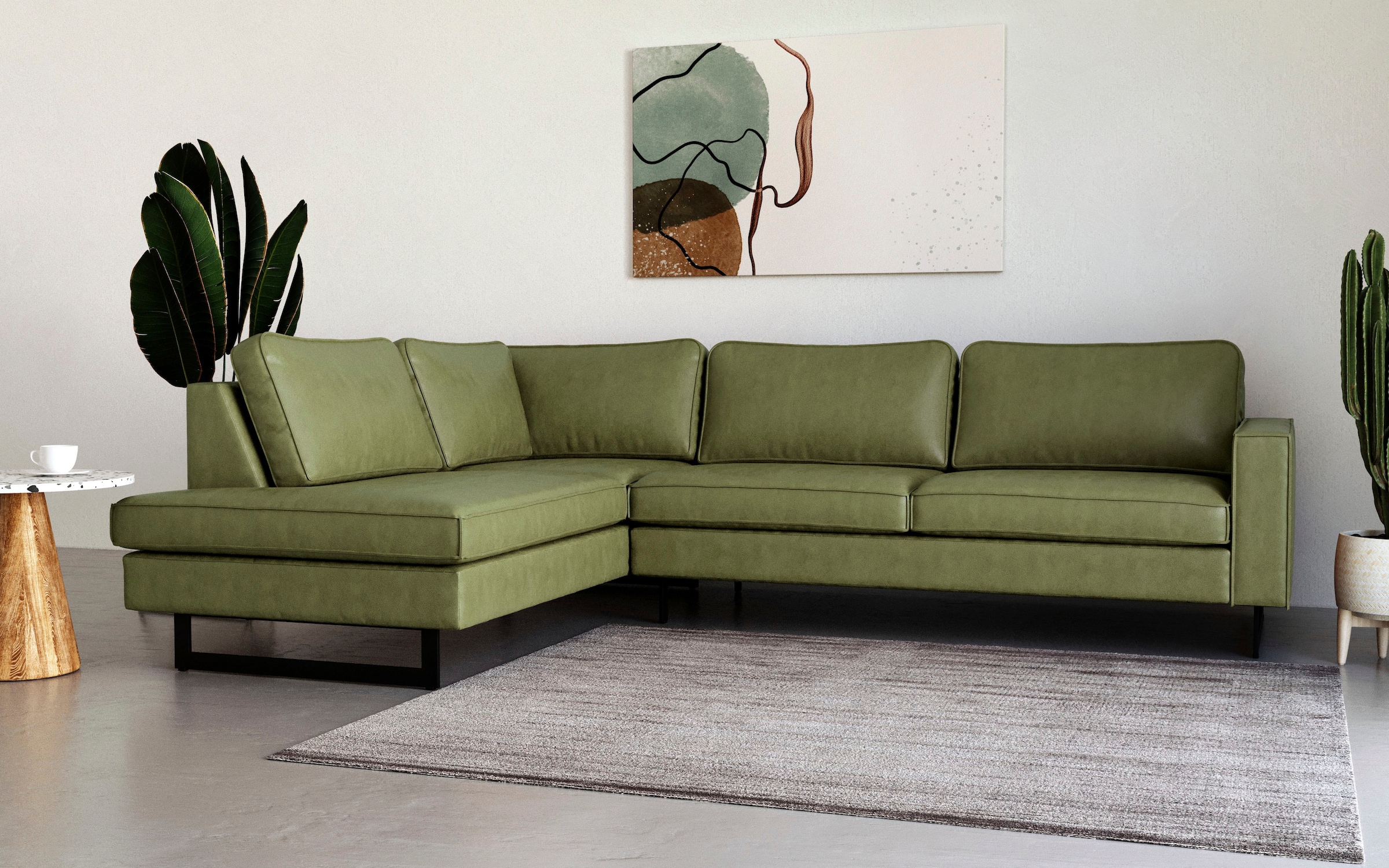 Places of Style Ecksofa »Pinto, 290 cm, Ottomane links / rechts«, Cord, Feincord, Luxus-Microfaser Leder und Chenille