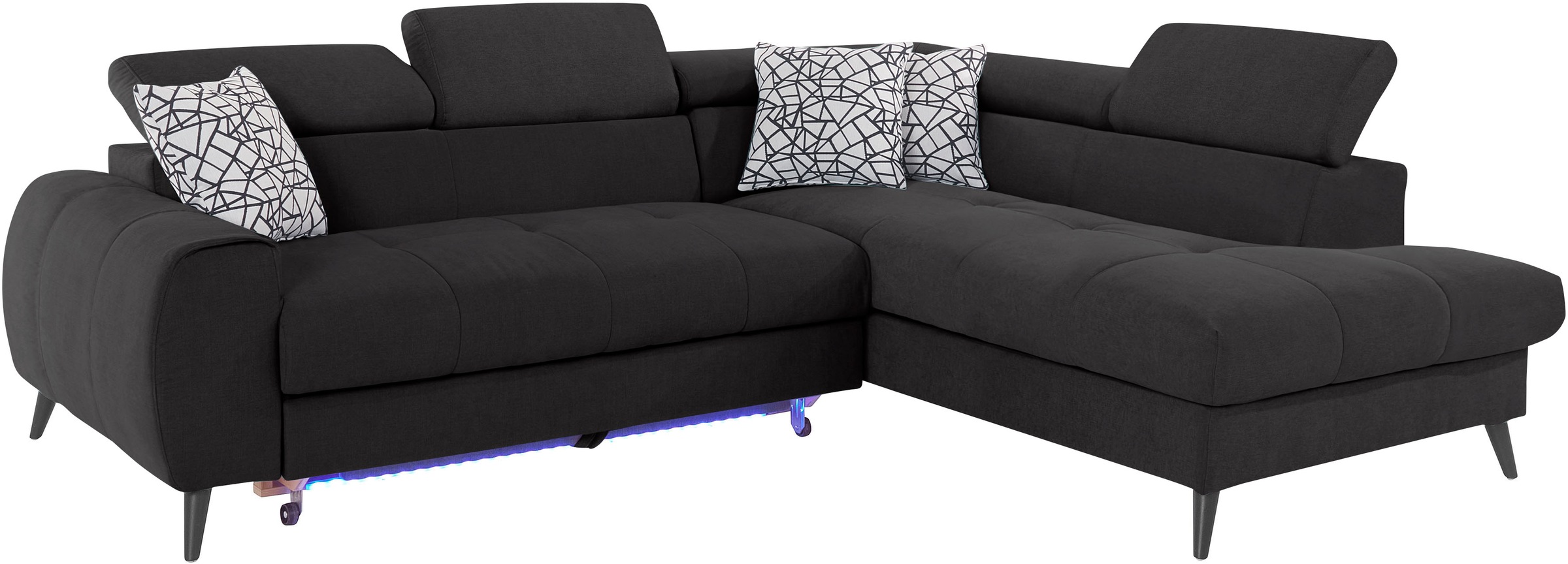 COTTA Ecksofa »Mia L-Form mit 3 Zierkissen«, wahlweise mit Bettfunktion, Bettkasten, Beleuchtung & Wireless-Charger