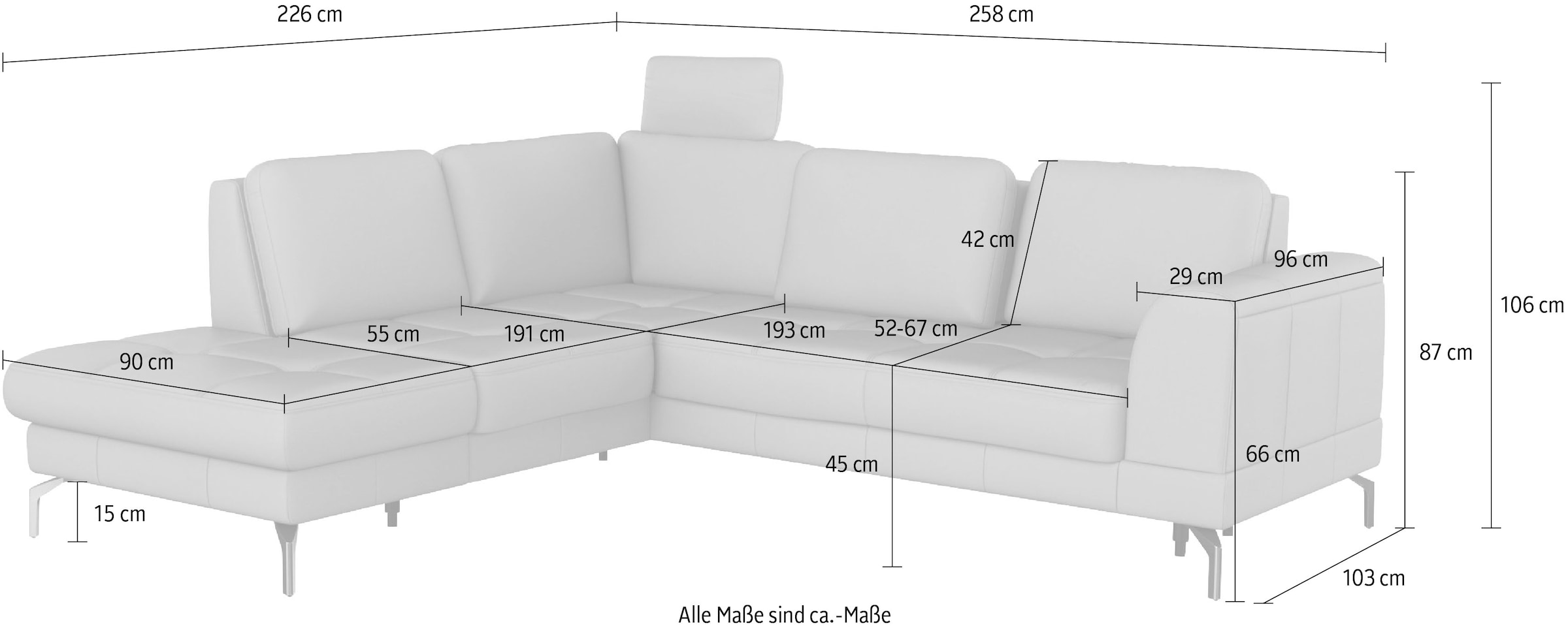 sit&more Ecksofa »Bendigo L-Form« inklusive Sitztiefenverstellung, Bodenfreiheit 15 cm, in 2 Fussfarben
