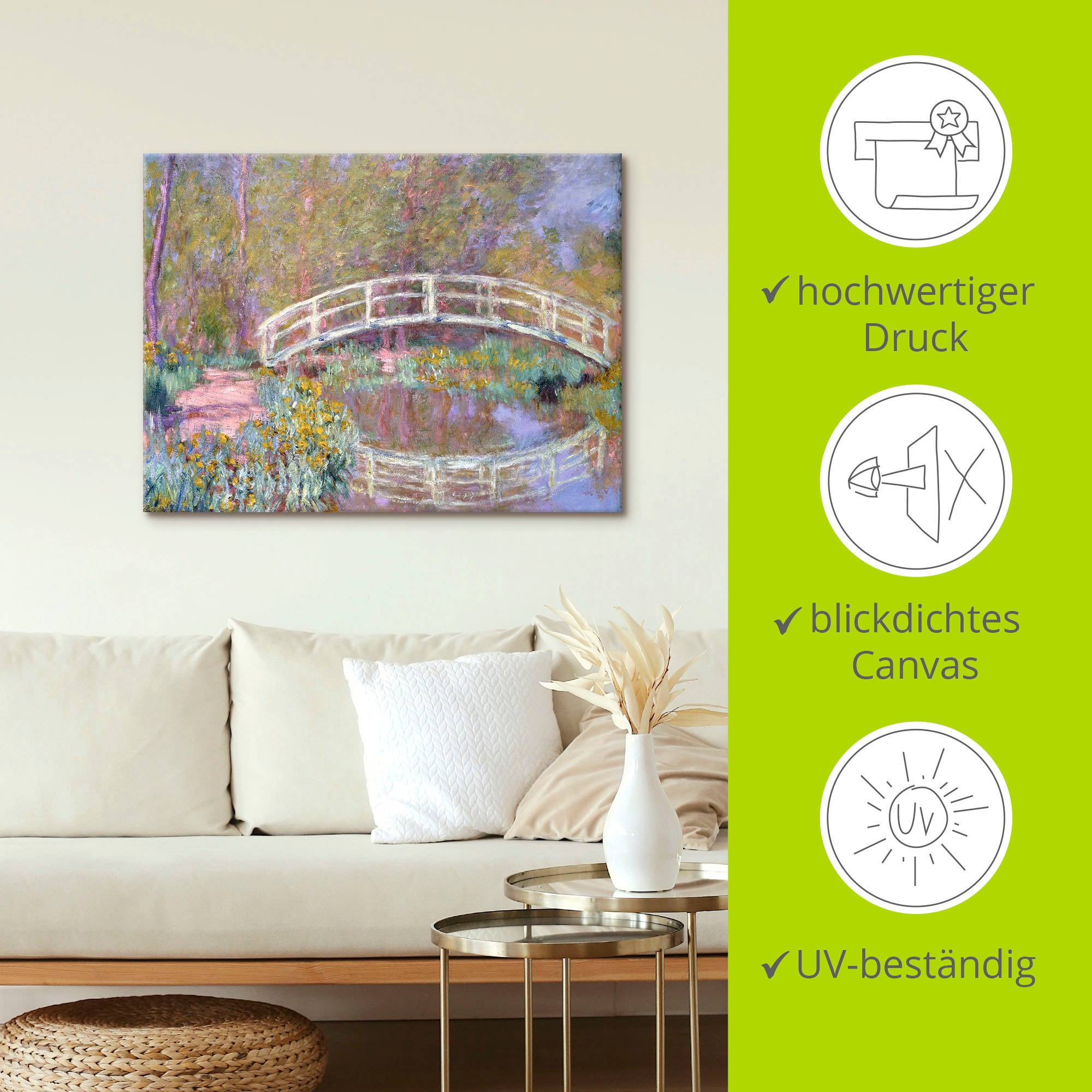 Artland Leinwandbild »Brücke in Monets Garten« Gewässer 1 Stk. tlg. auf Holzrahmen gespannt