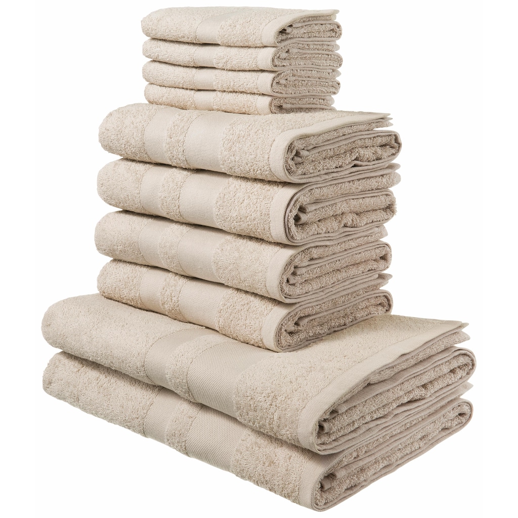 my home Handtuch Set »Vanessa«, Set, 10 tlg., Walkfrottee, Handtücher mit Bordüre, einfarbiges Handtuch-Set aus 100% Baumwolle