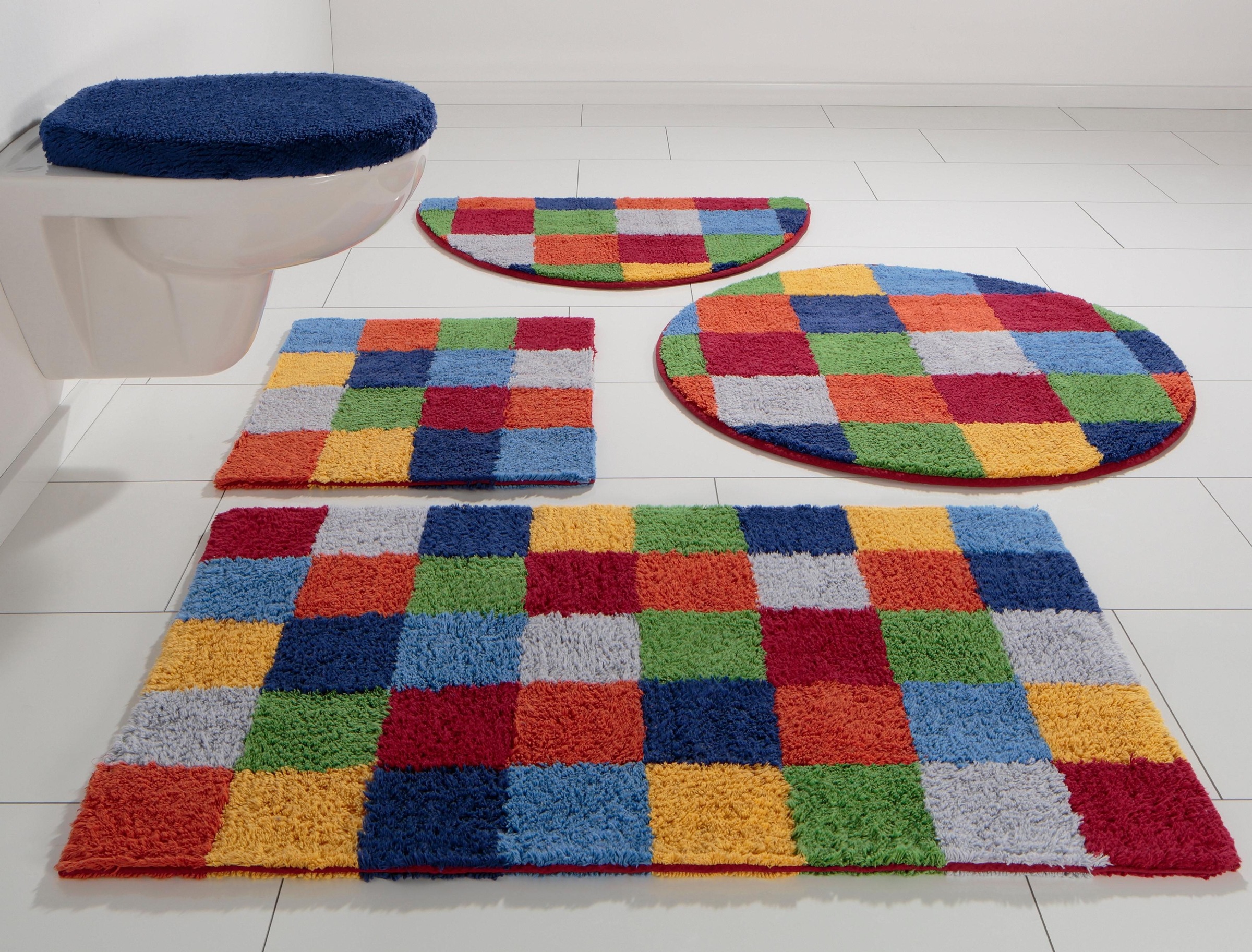 Image of GOODproduct Badematte "Kira, Badvorleger, Badezimmer Teppich, Kästchen" Höhe 12 mm beidseitig nutzbar fussbodenheizungsgeeignet strapazierfähig bunt, Badteppich, Badematten auch als 2 teiliges Set erhältlich