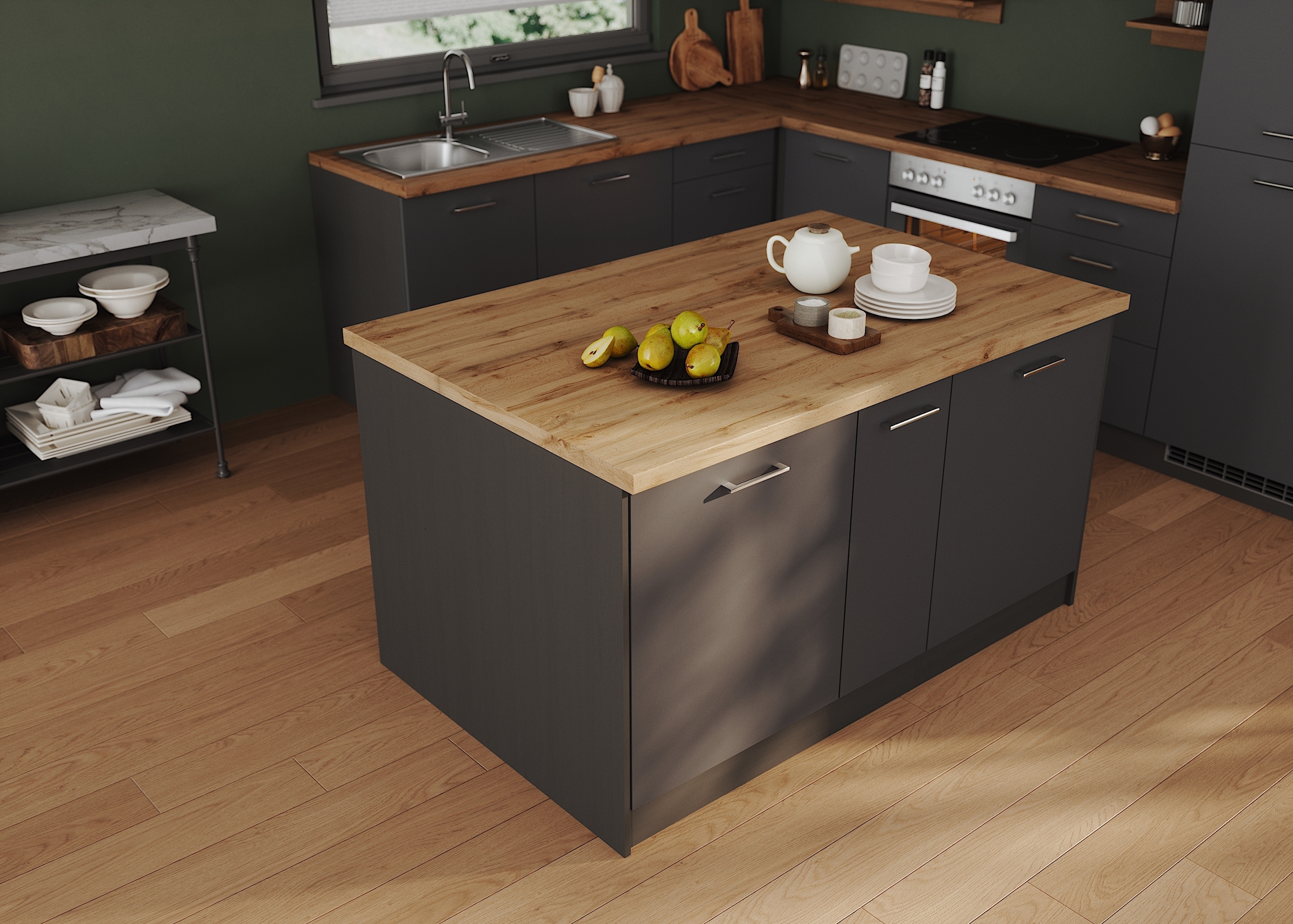 KOCHSTATION Ilot de cuisine »KS-Milan« dimensions 153/100 cm, beaucoup d’espace de rangement, lieu central : cuisine