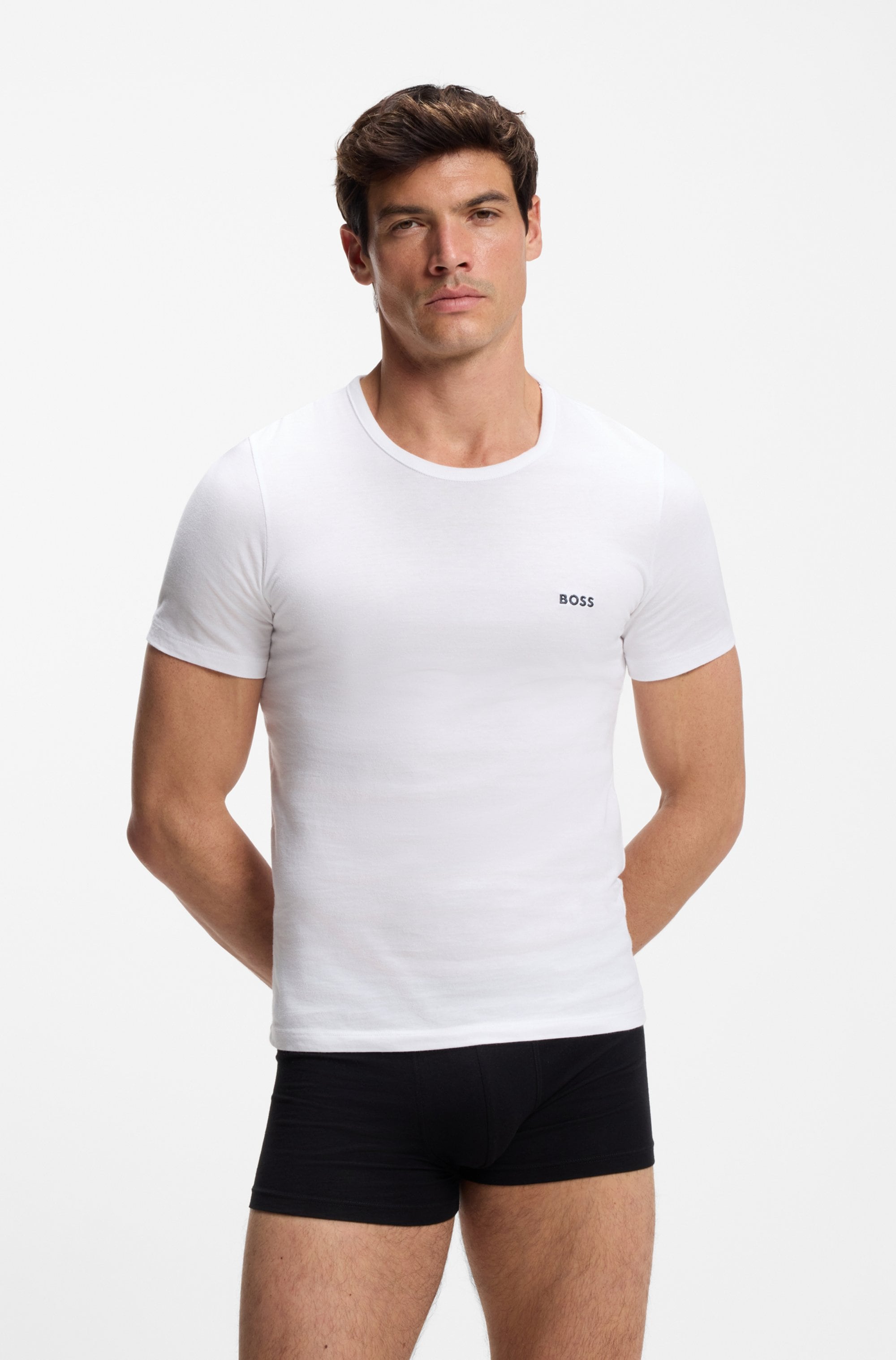 BOSS T-shirt »TShirtRN 3P Classic« Packung, 3 cuis mit BOSS Stickerei