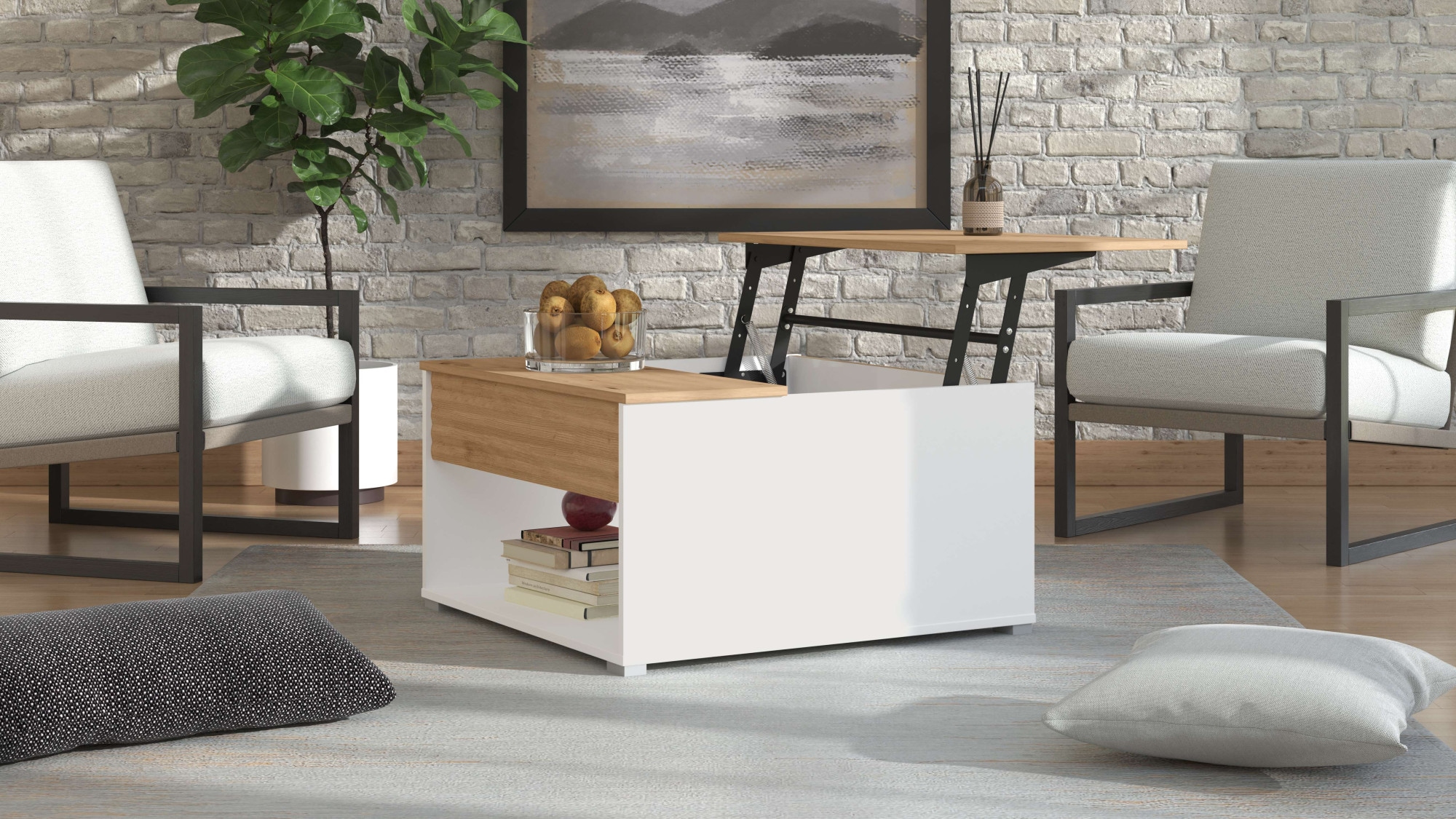 Home affaire Couchtisch »Taranto Kaffeetisch, 80 cm, quadratische Form, modern design«, höhenverstellbar Tischplatte, geschlossenes Fach, schwarz oder weiss