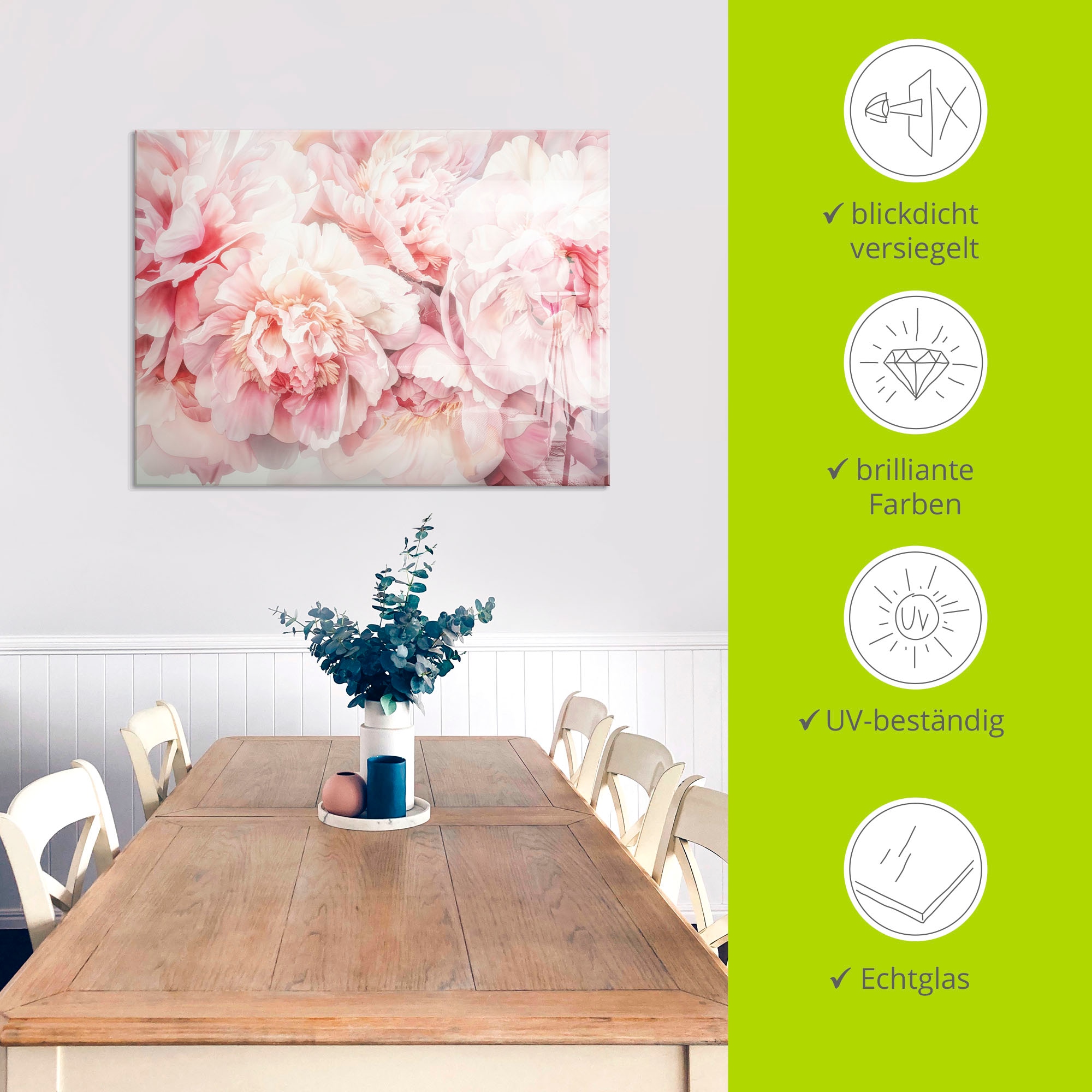 Artland Glasbild »Rosa Farbene Pfingstrosen Aquarell« 1 Stk. tlg. in verschiedenen Grössen