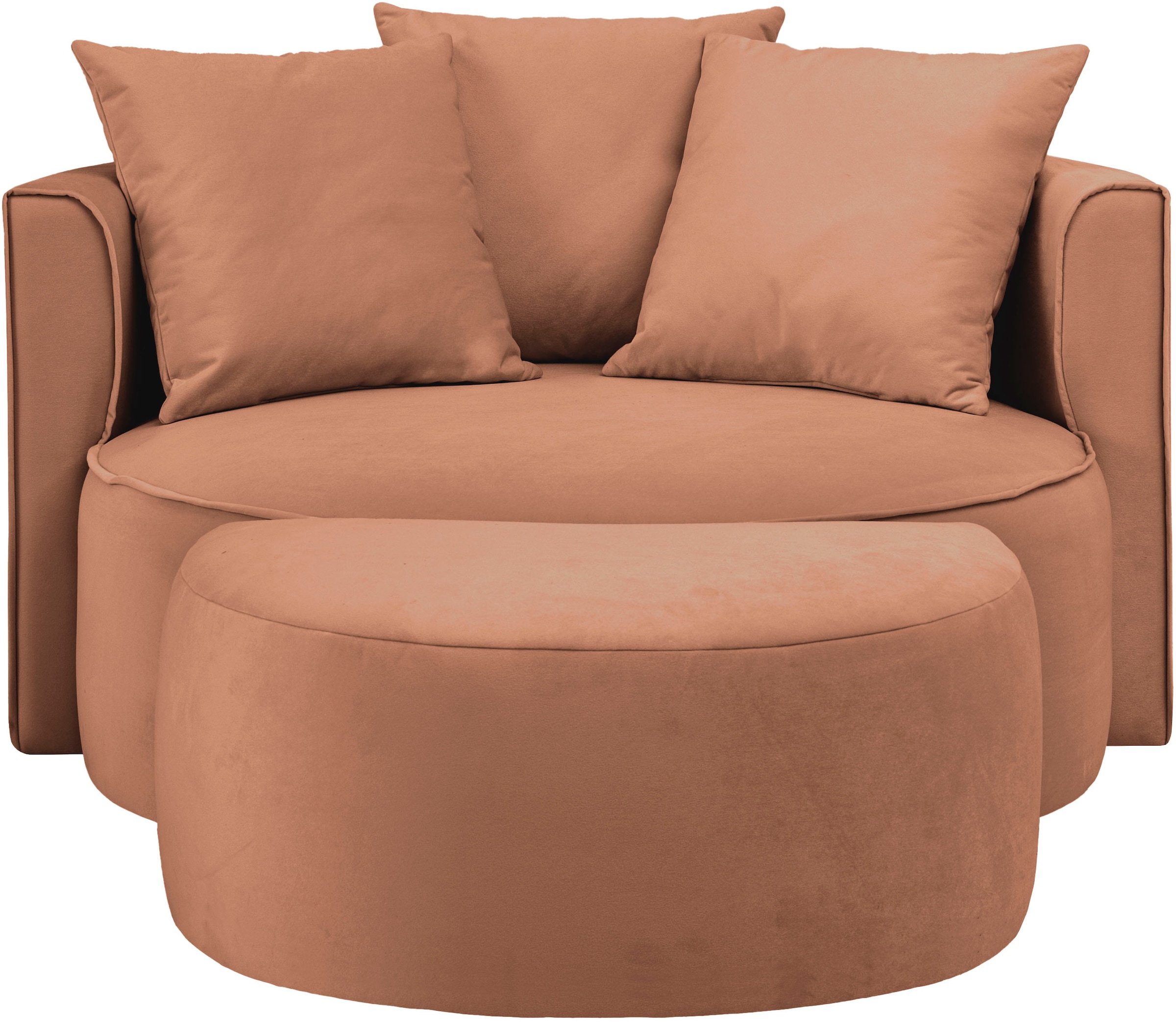 LeGer Home by Lena Gercke XXL-Sessel »ISALIE, Rundsessel mit Hocker, Lesesessel, Loveseat, Big-Sessel«, (Set), trendige Stoffe, 3 Zierkissen, grosse Sitzfläche, Cord, Samt, Bouclé