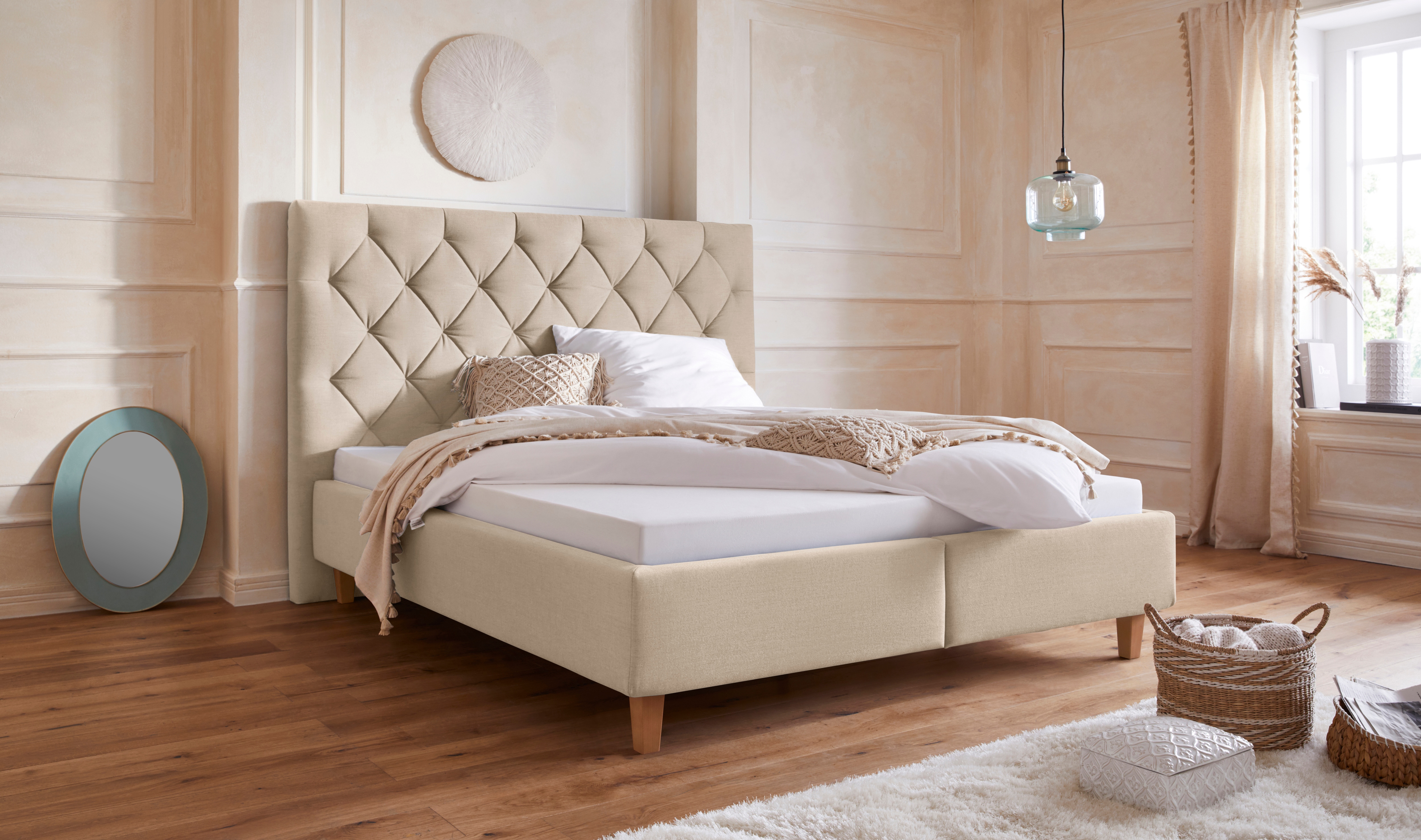 Home affaire Polsterbett "Sunley 140" Kreuzsteppung, Kopfteilhöhe 142 cm, ohne oder mit Matratze/Lattenrost