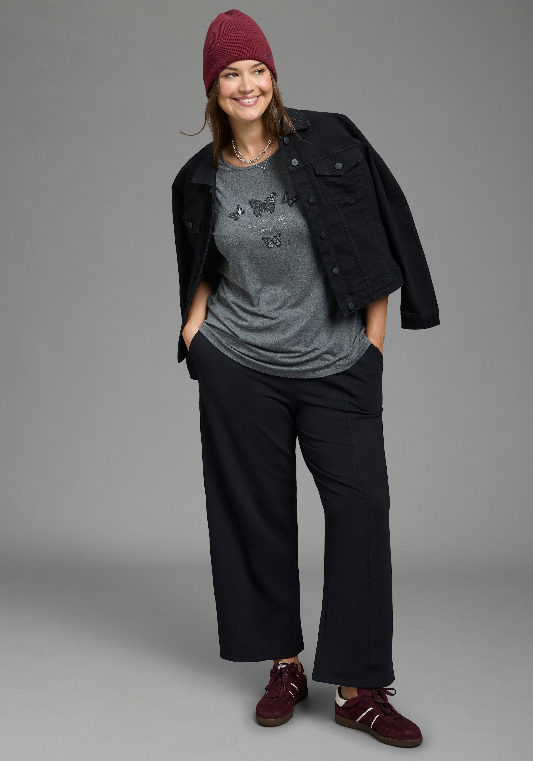 Laura Scott CURVE T-shirt à manches 3/4 »Grosse Grössen« ajusté à la silhouette, couvrant les hanches, avec encolure ronde