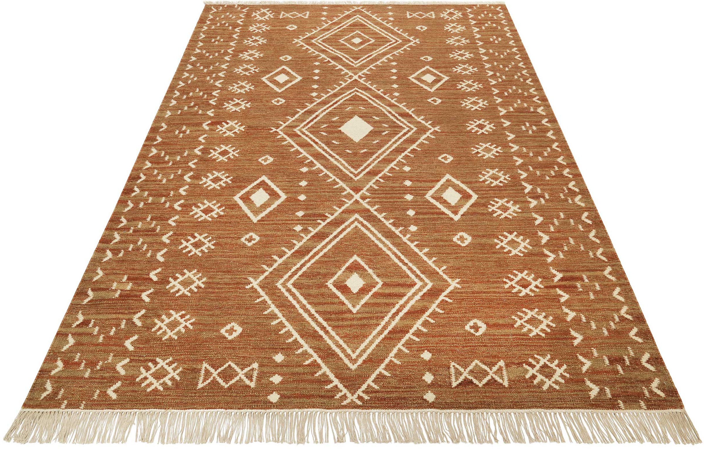 Image of Green Looop Teppich "Monaco GL-82103" rechteckig 5 mm Höhe handgewebter Naturfaserteppich aus 80% Wolle 20 % Baumwolle, Fransen