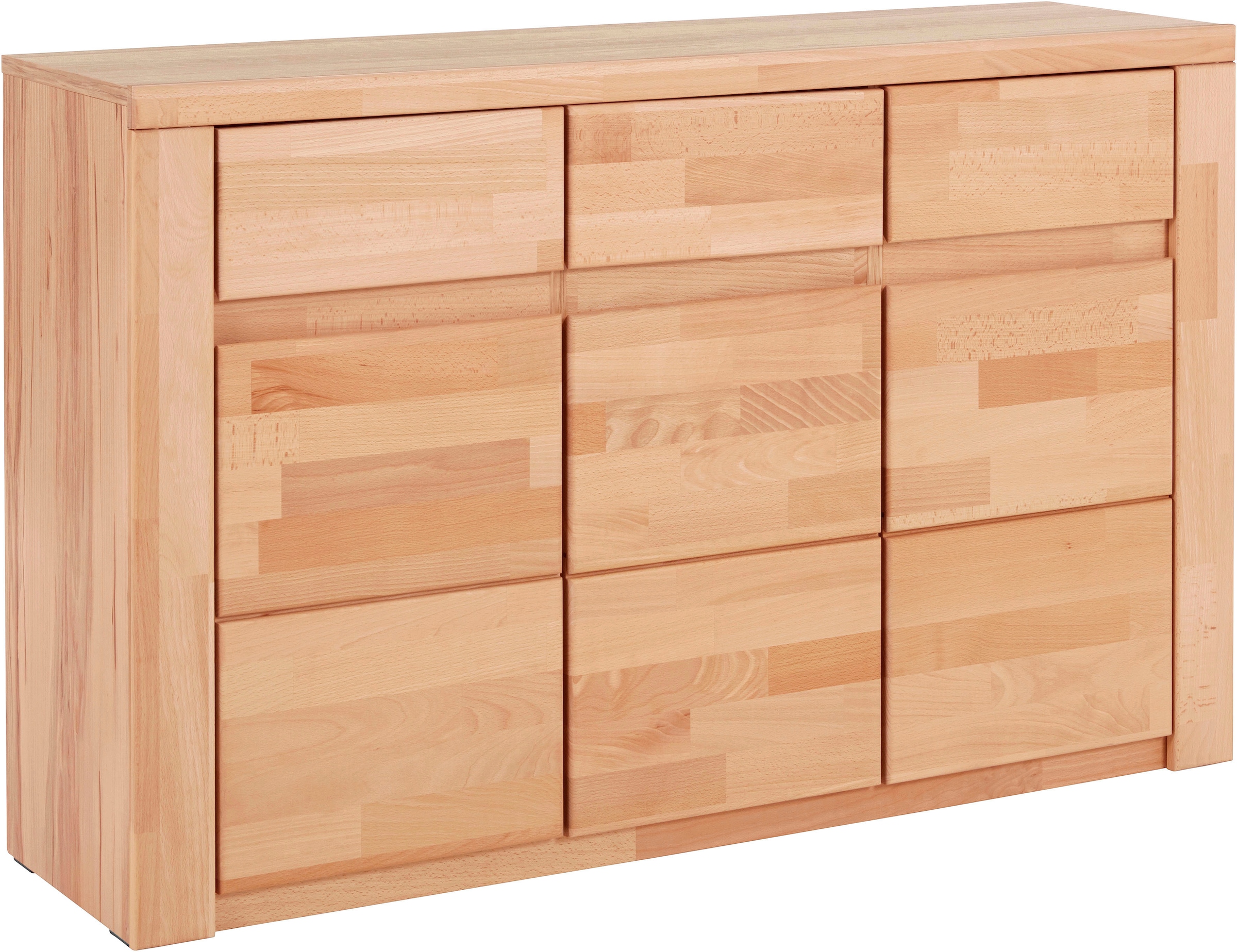 Home affaire Sideboard »Burano,127cm breit, Fronten Massivholz,3 Türen,3 Schubladen,6 Fächer«, Holz massiv,Holzwerkstoff,Griffmulden,Böden variabel einsetzbar