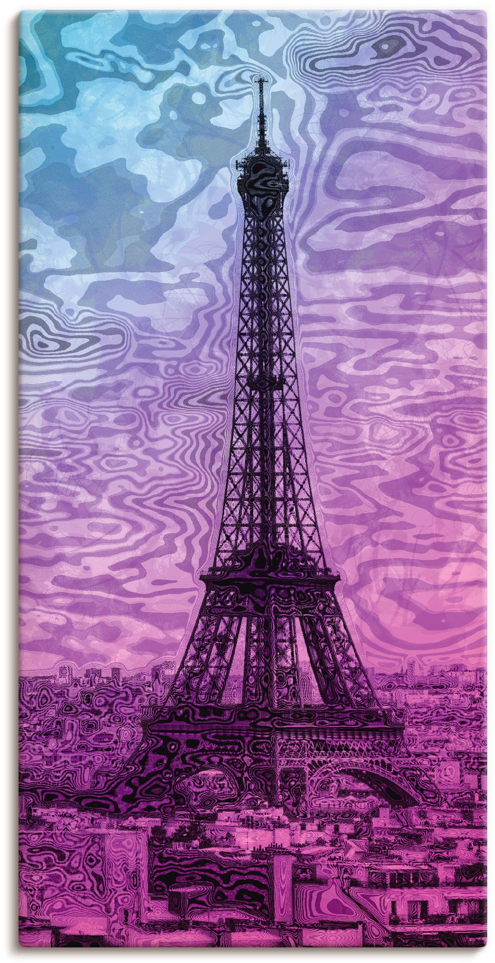 Image of Artland Leinwandbild "Paris Eiffelturm Lila/Blau" Gebäude 1 Stk. tlg. auf Holzrahmen gespannt