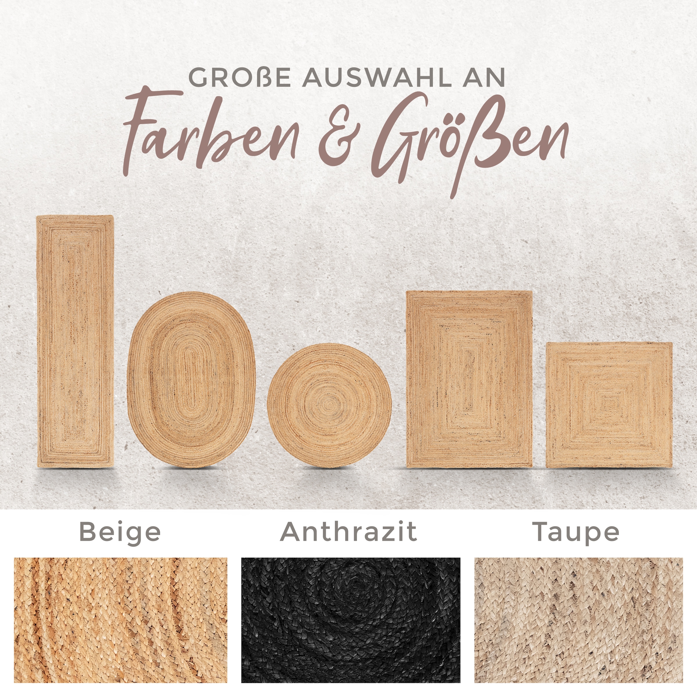 carpetfine Teppich »Nele Juteteppich Naturfaser«, rund, 6 mm Höhe, geflochtener Wendeteppich aus 100%Jute, in rund und oval, viele Grössen