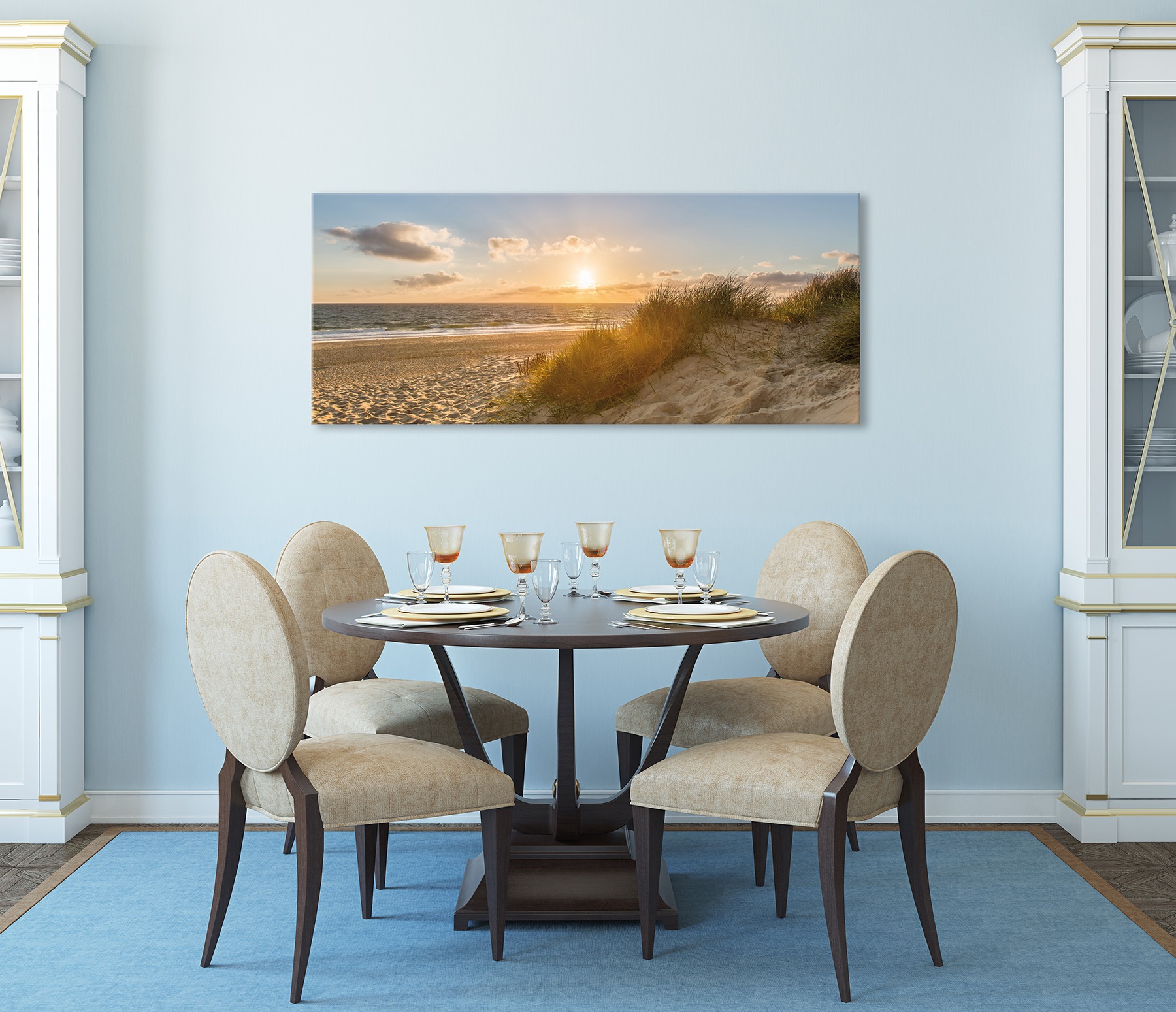 Bönninghoff Leinwandbild »Wandbild STRAND XXL 60x140 cm – Leinwandbild Keilrahmen Deko modern« Meer | Sonnenuntergang | Strand 1 Stk. tlg. auf Keilrahmen gespannt