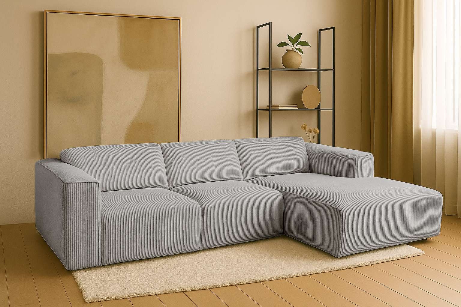 Image of Home affaire Ecksofa "Noord mit Kedernaht, Breite 281 cm, L-Form" Cord, Struktur, Webstoff, mit Wellenunterfederung, Massivholzrahmen
