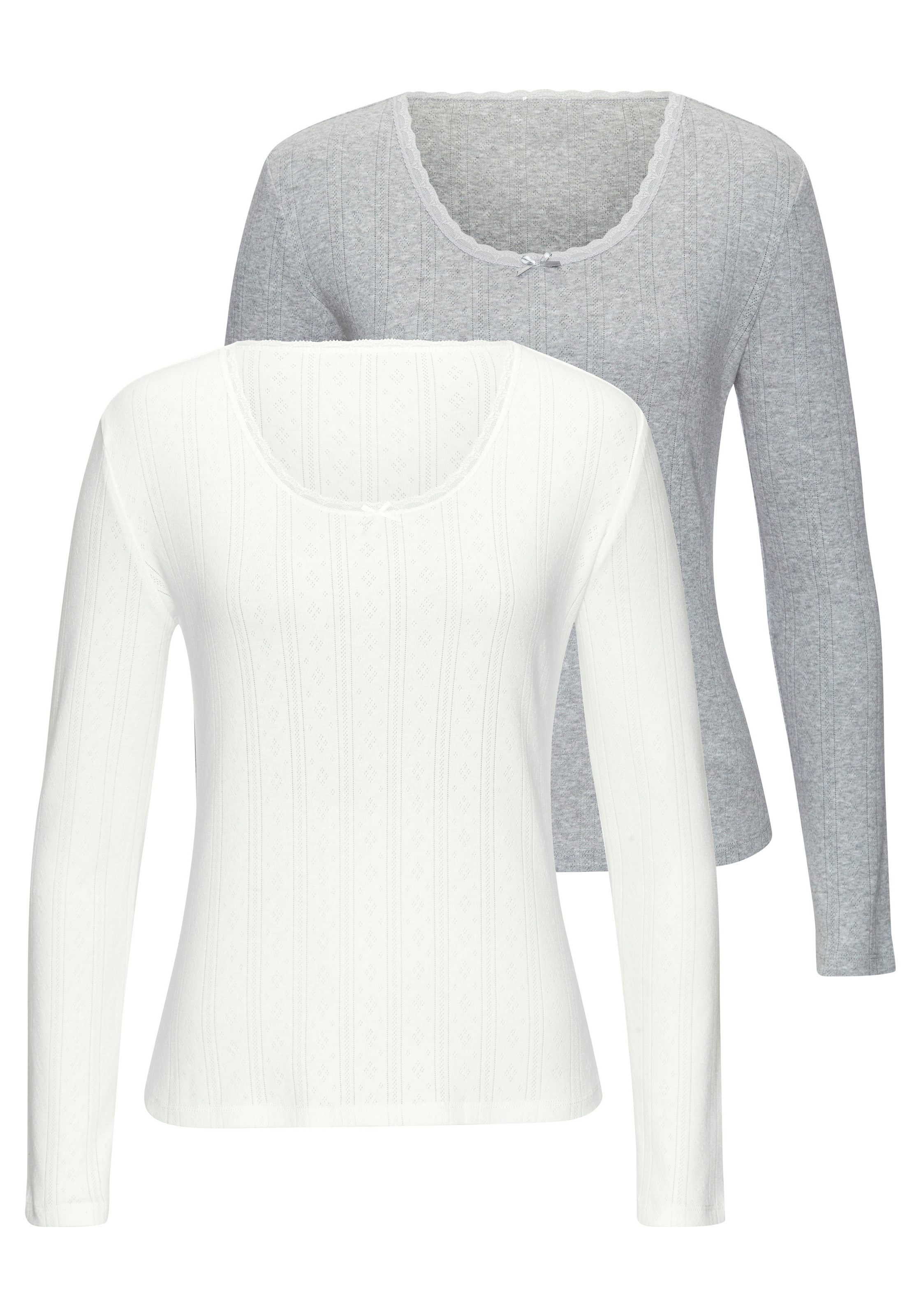 Image of Vivance Langarmshirt "Unterziehshirt" 2er-Pack, aus feiner Pointelle-Ware mit Spitze, reine Baumwolle