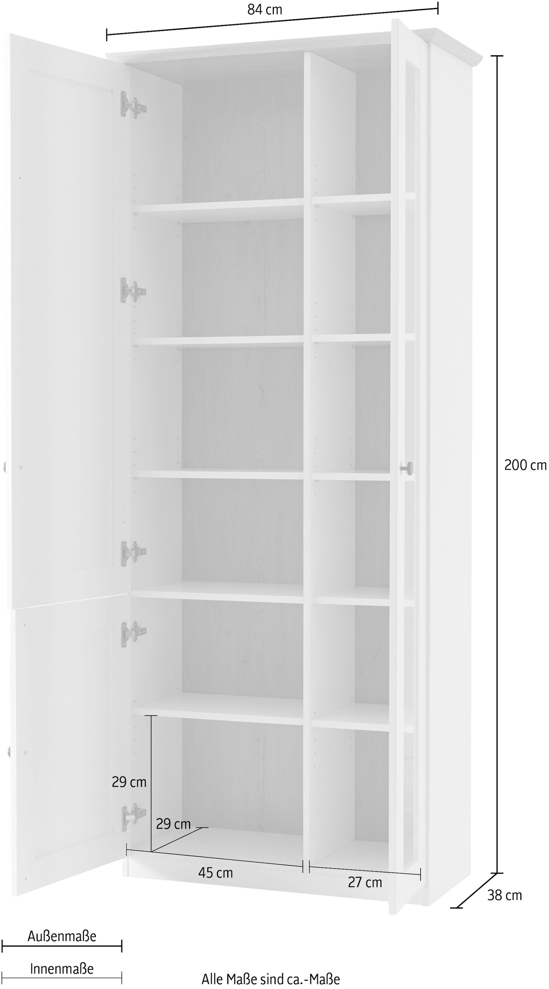 GOODproduct Vitrine »Brest, Standvitrine im Landhausstil, Glasvitrine, Vitrinenschrank« schwarze Metallgriffe, ausreichend Stauraum, Glastür, 203 cm hoch