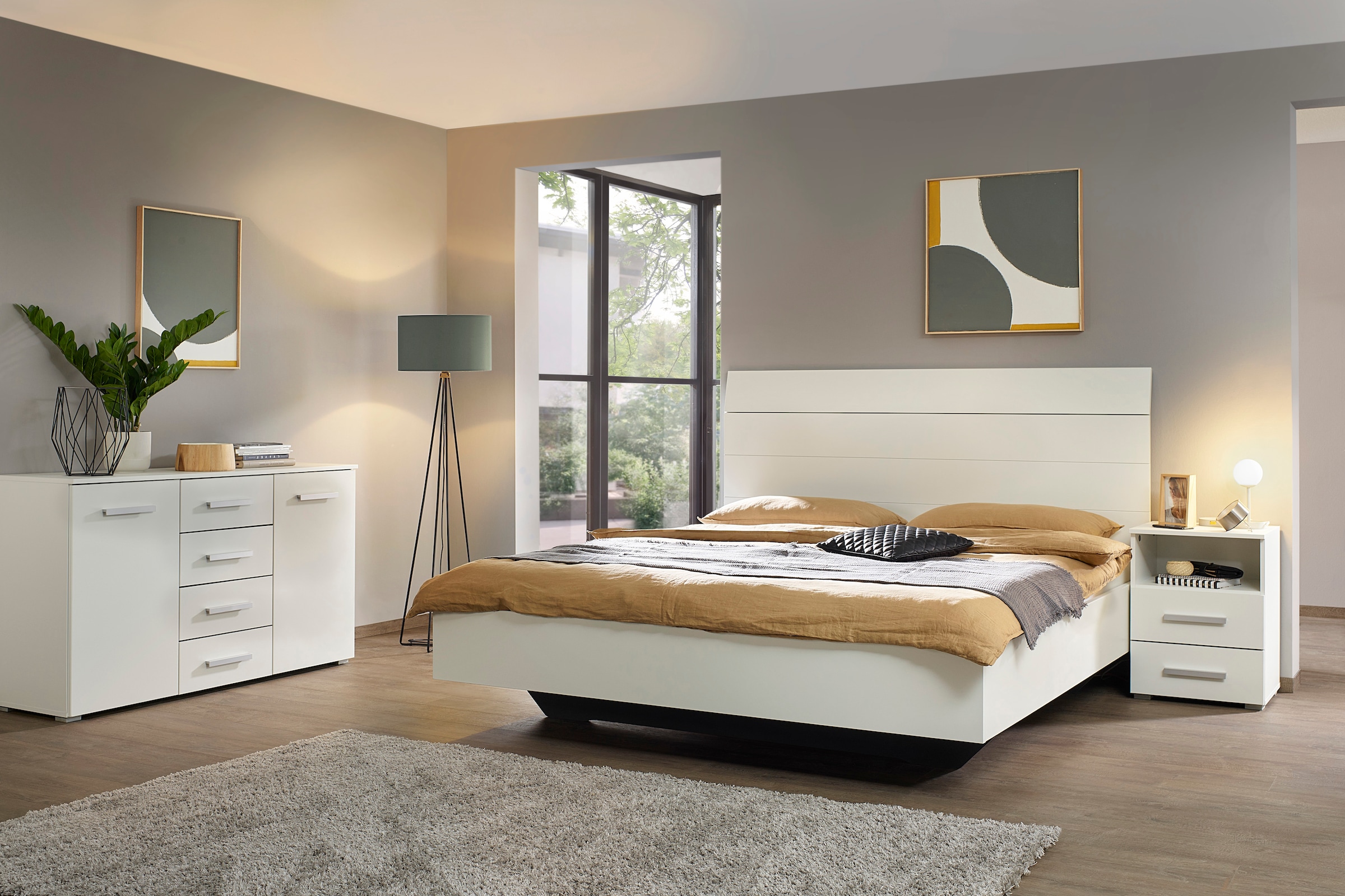 GOODproduct Futonbett »Schlafzimmermöbel Schlafzimmer Einzelbett Doppelbett Holzbett KOLUNA« Liegefläche 180x200 cm, Bettseitenhöhe 41 cm,  mit hohem Kopfteil in Lattenoptik zum Anlehnen MADE IN GERMANY