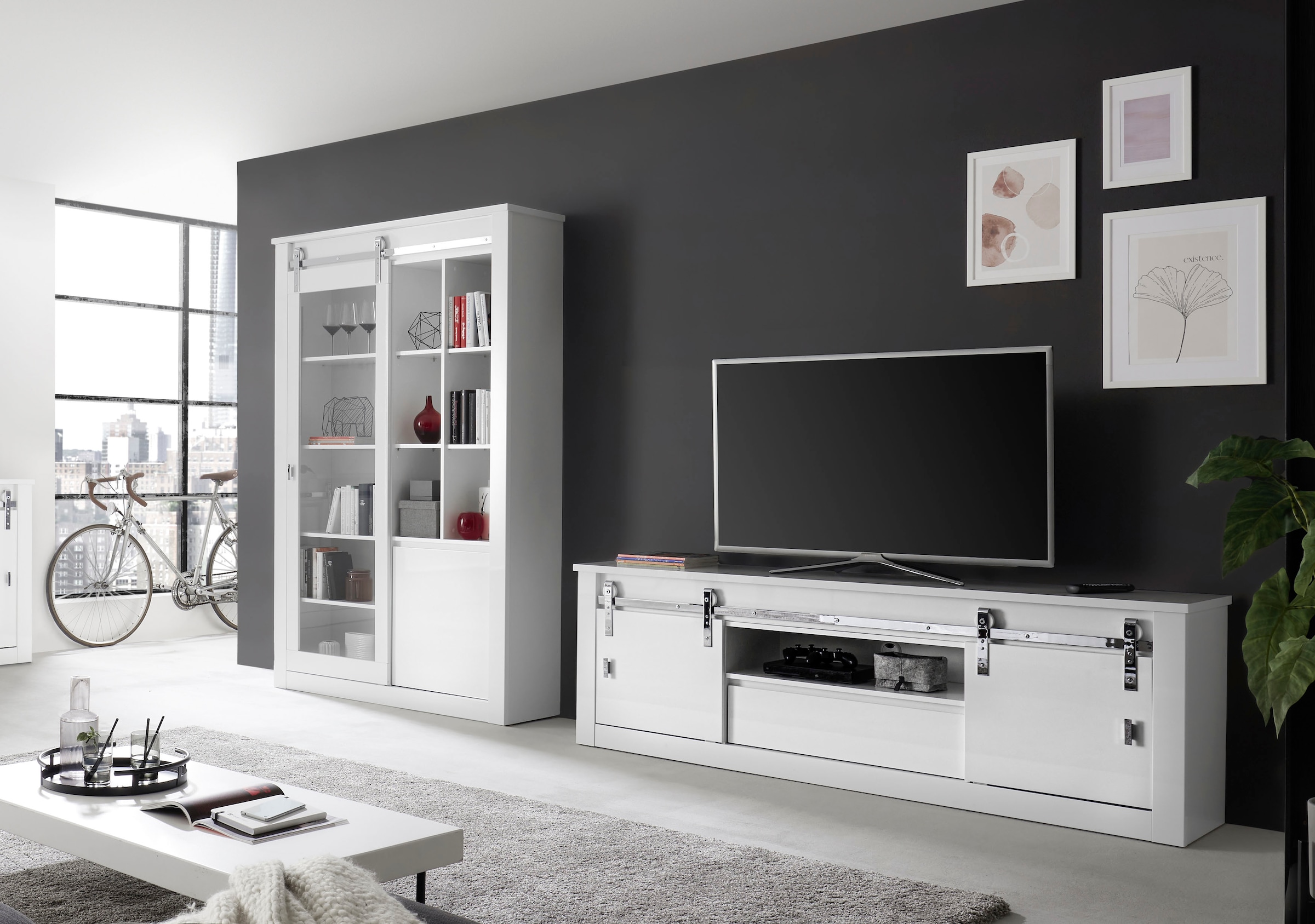Home affaire Wohnwand »Daytona, moderne Anbauwand, Wohnzimmer-Set in Weiss Hochglanz« Set, 2 Stk. tlg.