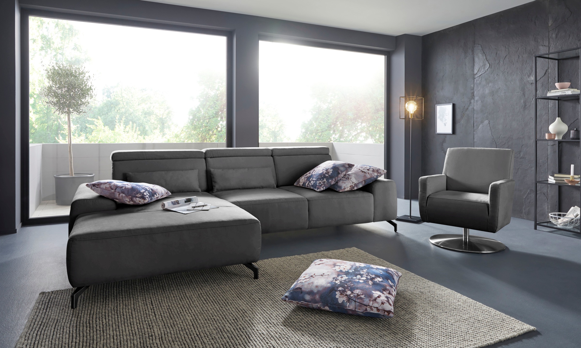 sit&more Ecksofa »Gizeh L-Form«, Fusshöhe 12 cm, inklusive Sitztiefenverstellung und Kopfteilverstellung