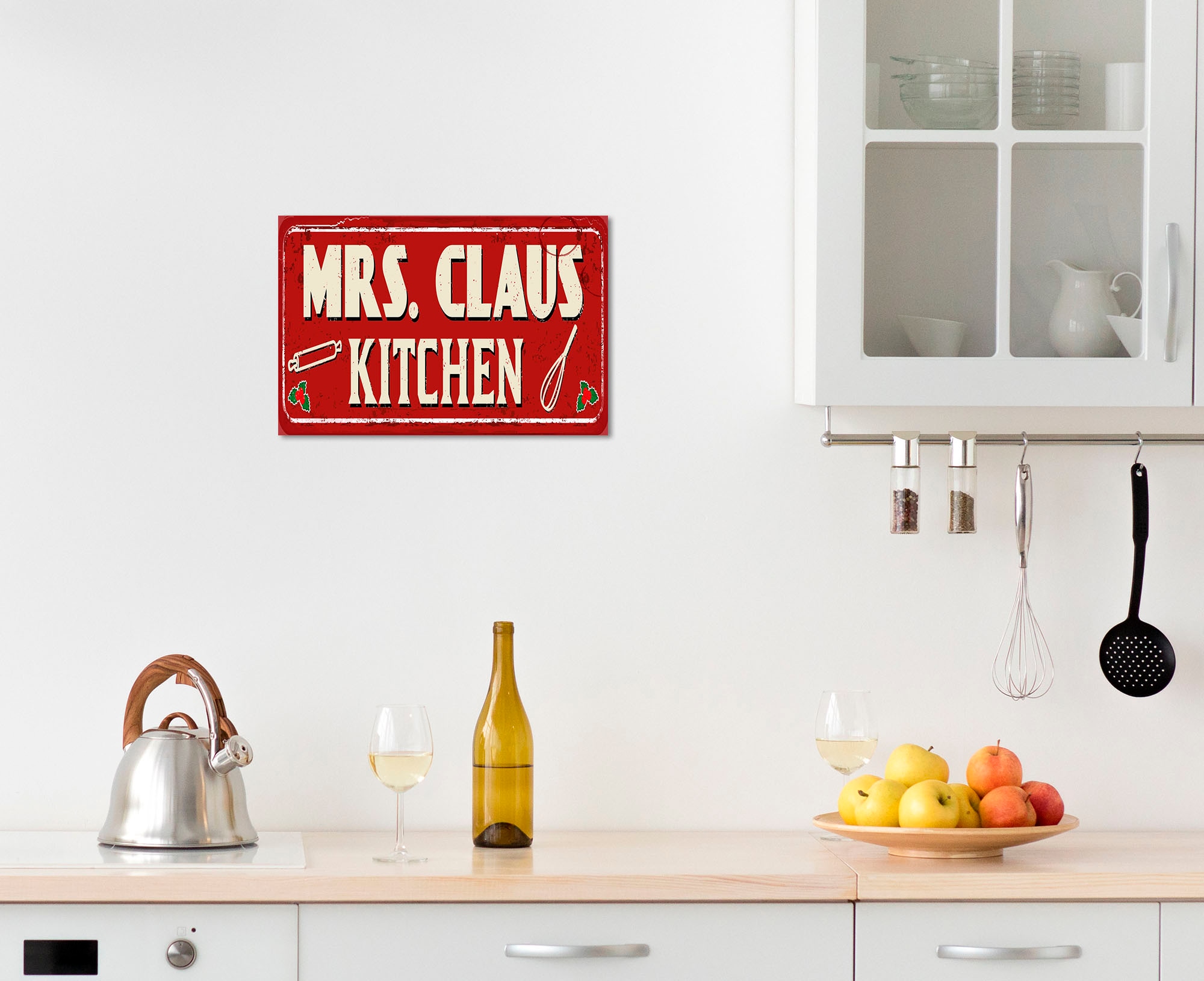 Image of queence Metallbild "Mrs. Claus Kitchen" Schriftzug Schriftzüge Weihnachten 1 Stk. tlg. Stahlschilder