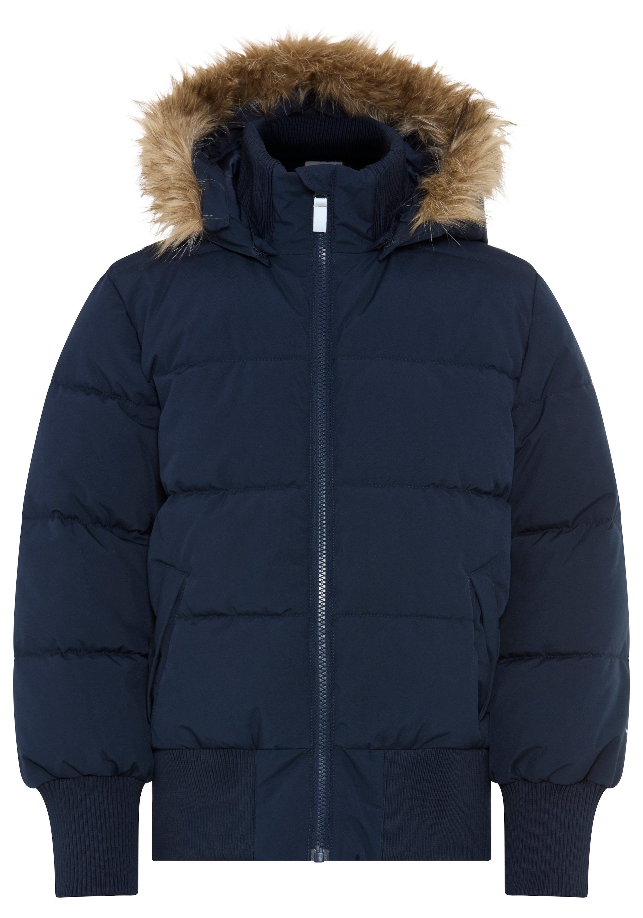 KangaROOS Veste d'extérieur »Winterjacke mit Fellkragen und reflektierenden KangaROOS Logo-Print« avec capuche Veste chaude avec large bord-côte, doublure à capuche,
