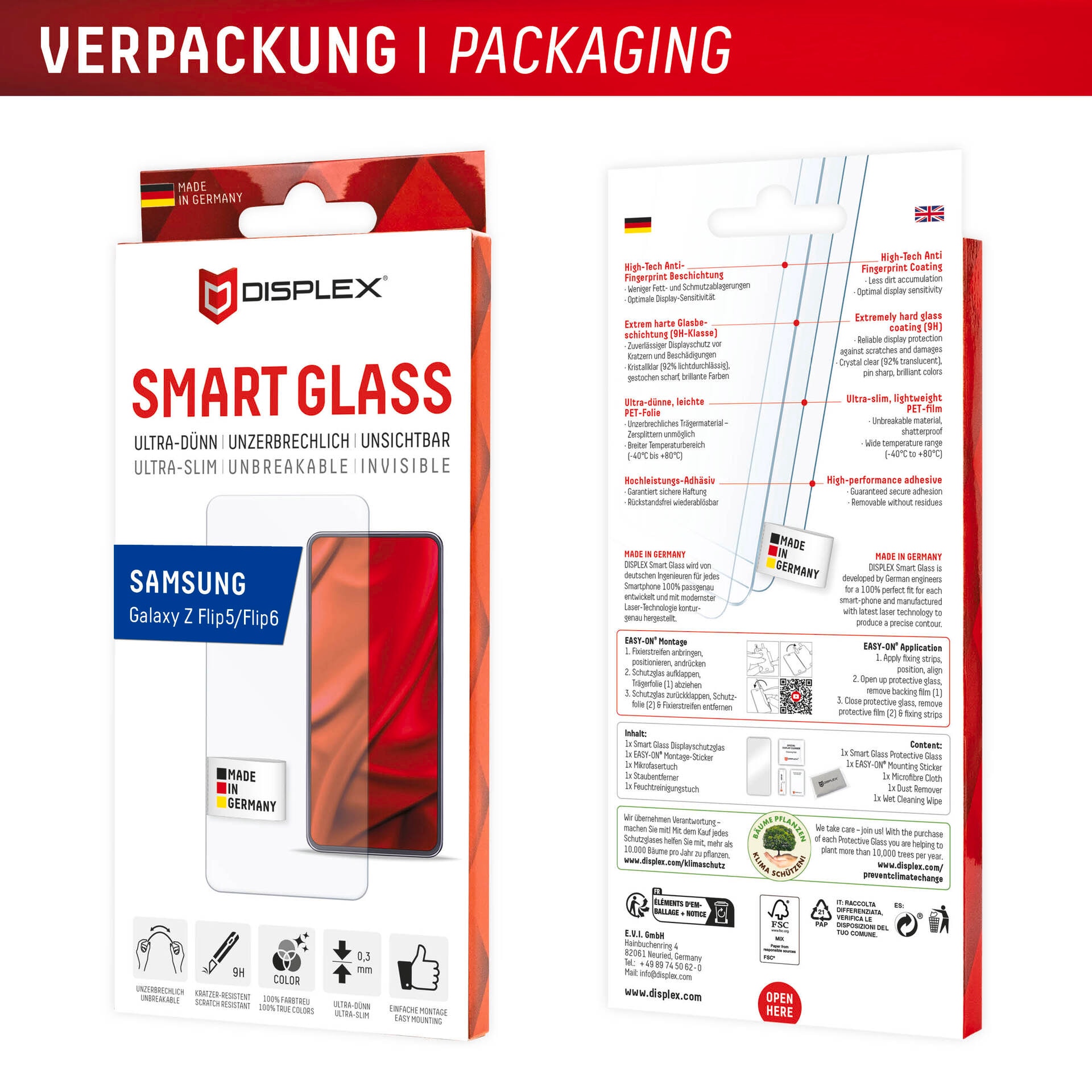 Displex Displayschutzglas »Smart Glass«, Displayschutzfolie, Schutzfolie, Bildschirmschutz, kratz- & stossfest