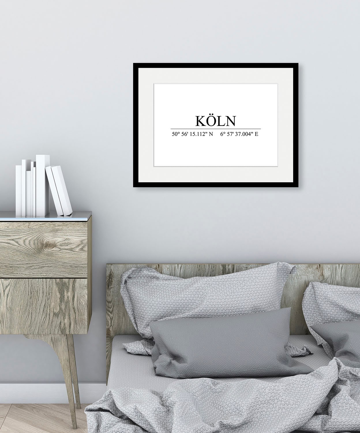 Image of queence Bild "KÖLN" Deutschland Köln Schriftzug Schwarz-Weiss Stadt Städte 1 Stk. tlg. HD Premium Poster-Druck inkl. Holzrahmen