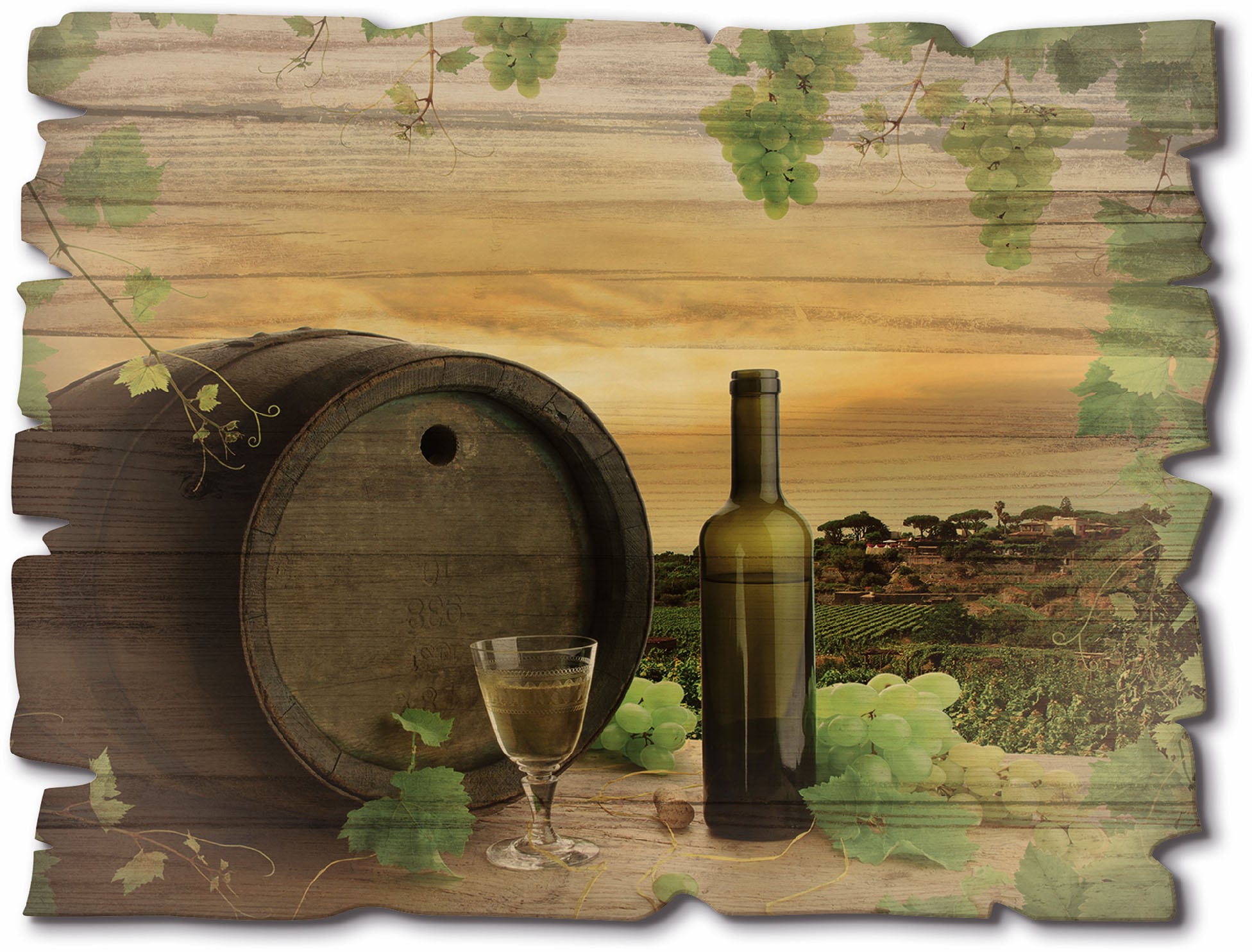 Image of Artland Holzbild "Wein Trauben Reben Weinberg" Wein Bilder 1 Stk. tlg.
