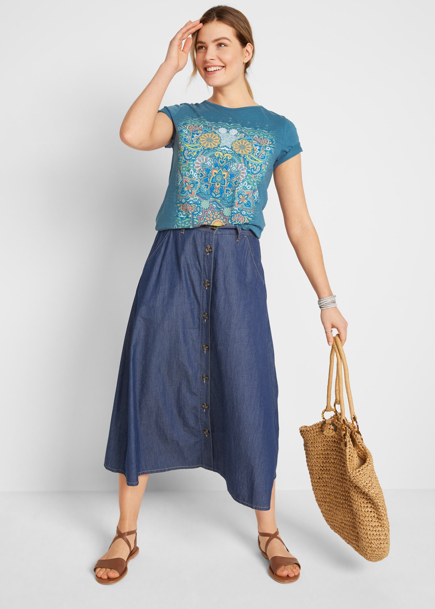 bonprix T-shirt »T-Shirt aus reiner Baumwolle« Regular Fit, Kurzarm, aus Baumwolle, mit farbenfrohem Print